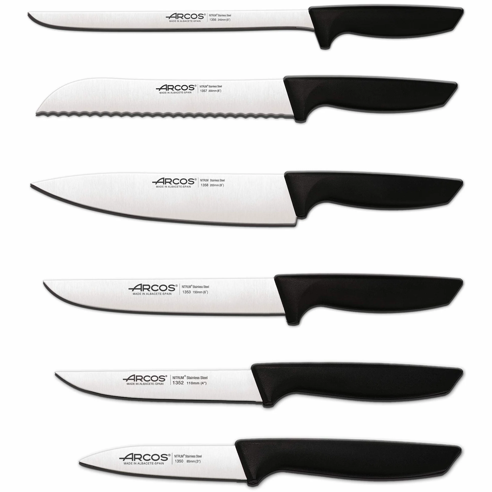 Arcos Juego Cuchillos Cocina Profesional 6 pzas Acero Inoxidable Mango Negro Serie Niza