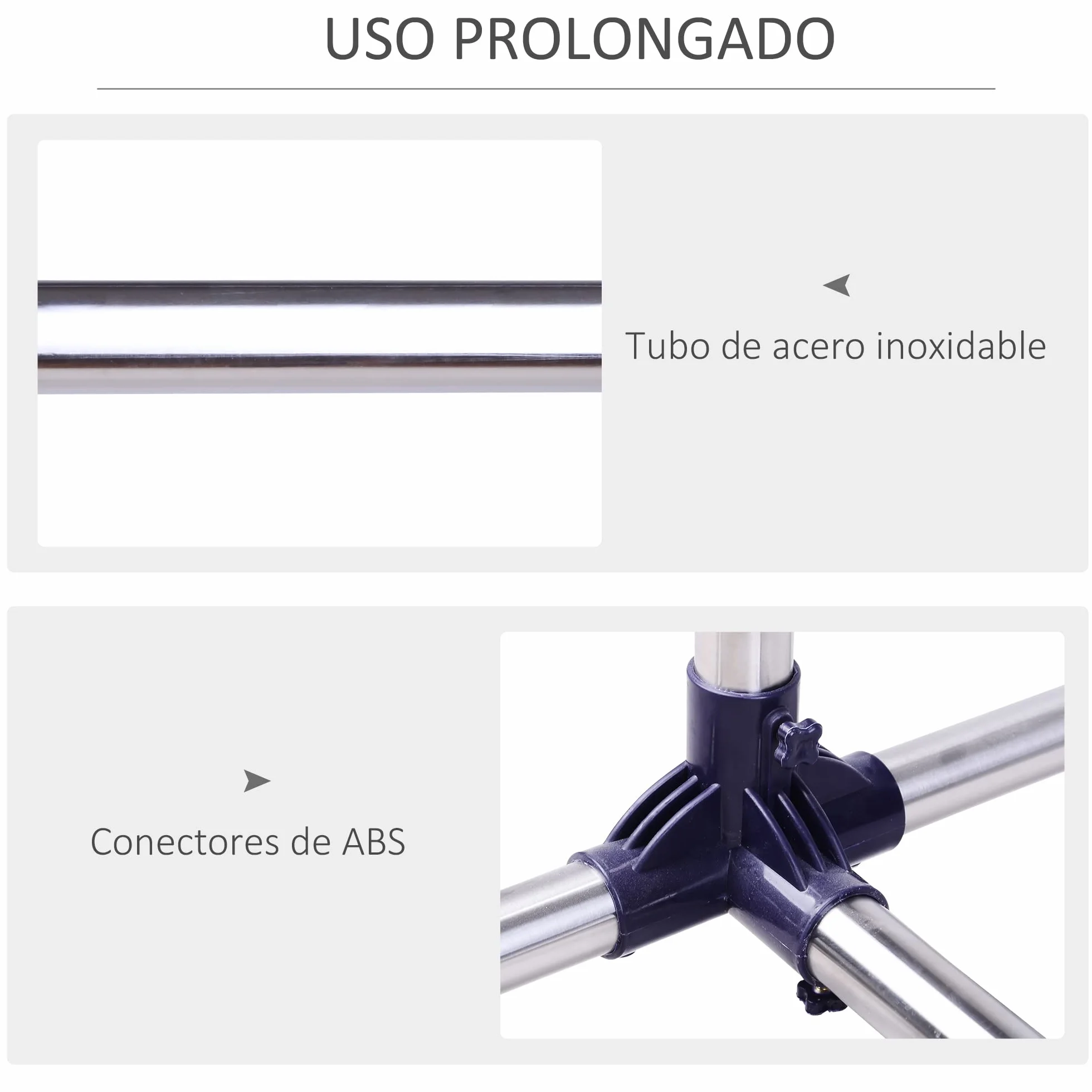 HOMCOM Perchero Acero Inox Colgador Ropa 4 Ruedas Alto y Largo Regulables 86-160 x 45 x 95-170cm