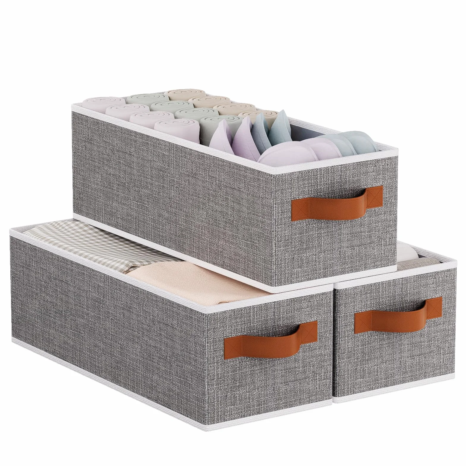 Cajas de Almacenamiento, Cestas Organizadoras Plegable, Juego de 3 Caja Almacenaje Ropa, para Utilizadas en La Cocina, Baño, Gris, 38×15.5×13cm