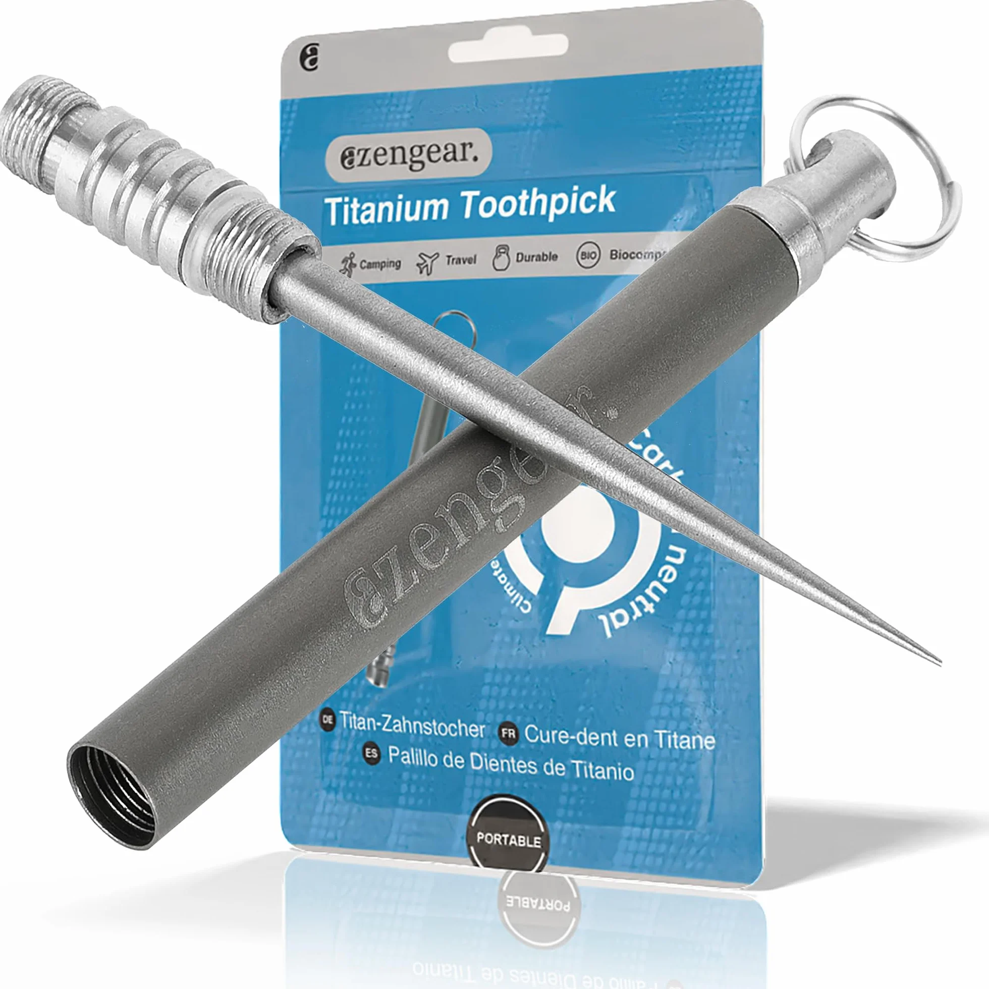 Palillo de Dientes de Titanio con Bolsillo para Llavero - Ligero, Reutilizable para Acampar, Viajes