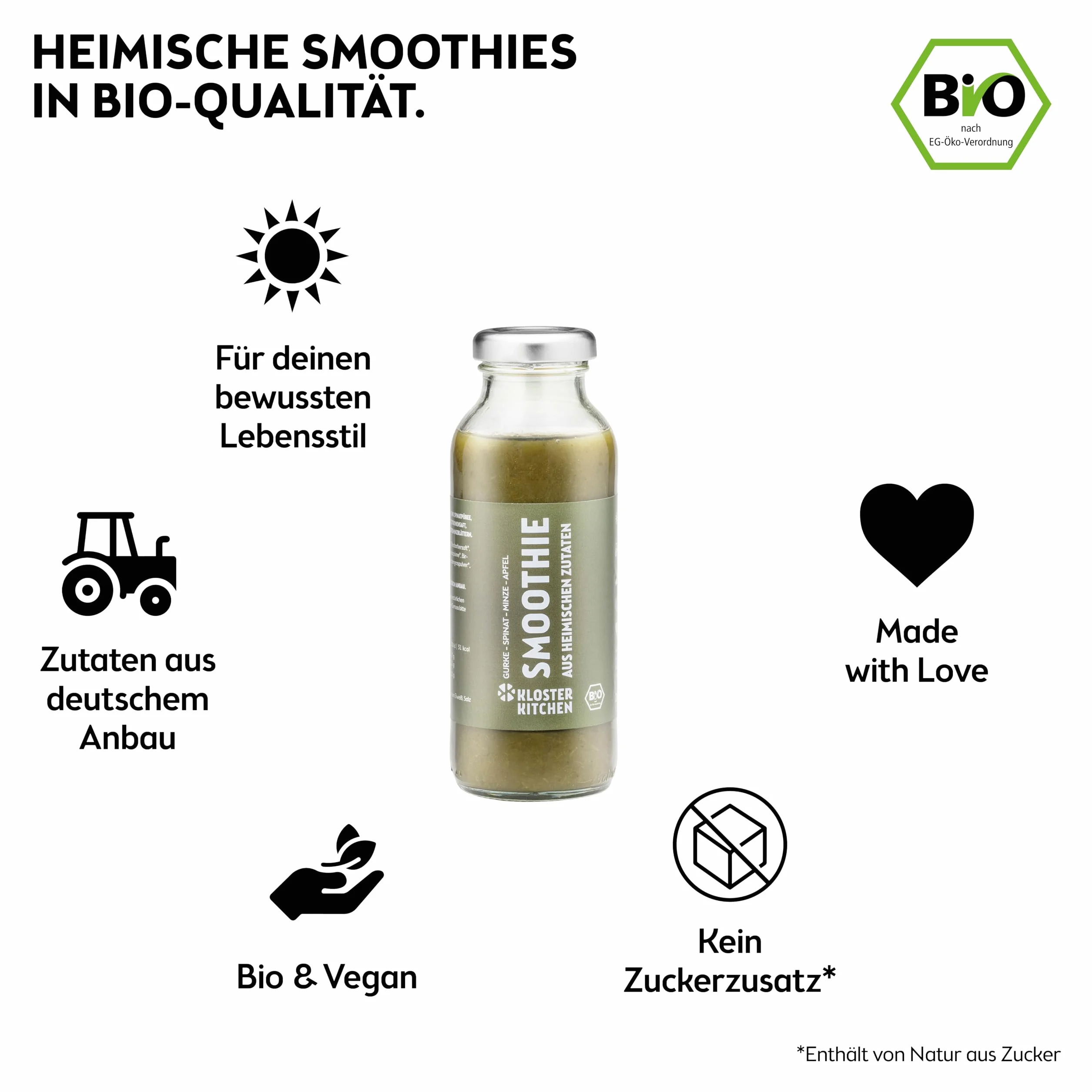 Kloster Kitchen Bio Smoothie Verde Pepino Espinacas Menta Manzana 6x250 ml