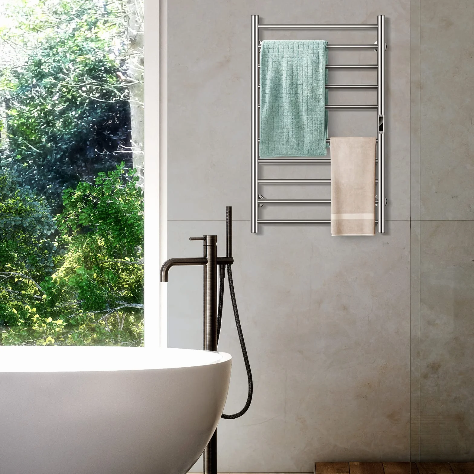 LIFEZEAL Toallero Eléctrico de Baño, Calentador de Toallas de Pared con Temporizador de 1-8H y Pantalla LCD, Toallero Caliente de Acero Inoxidable con 10 Barras, 120W