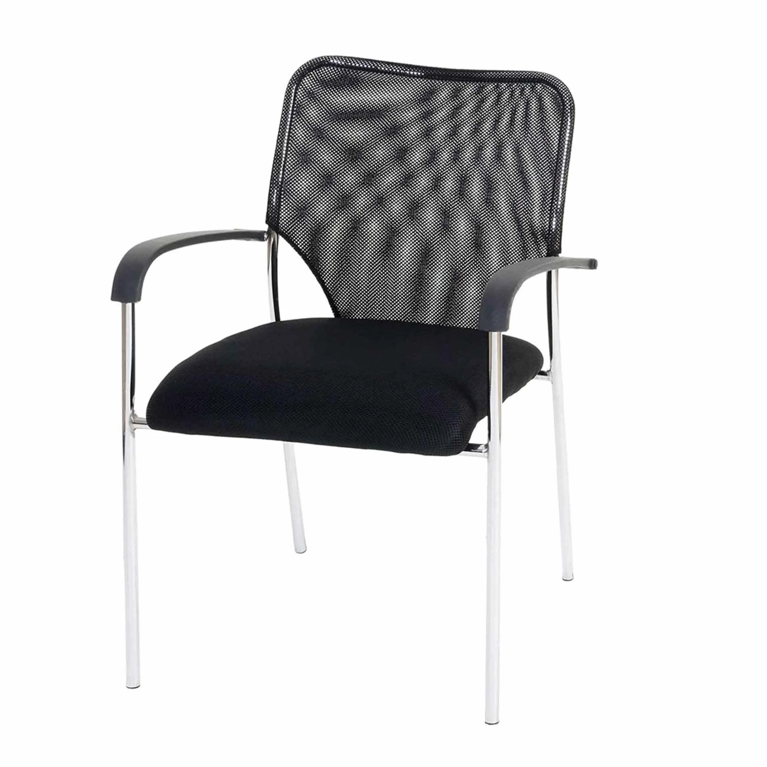 Juego de 2 sillas de visitante para conferencias, apilable de tela, textil, color negro 04_0000279