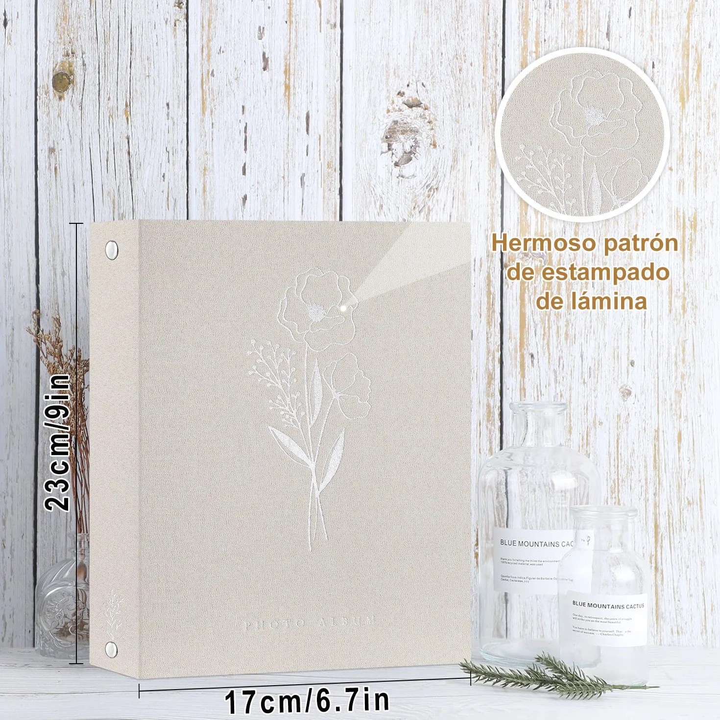 Lanpn Álbum de fotos de A5 50 fotos, Pequeño Funda de lino Album de fotos vertical bolsillos Beige