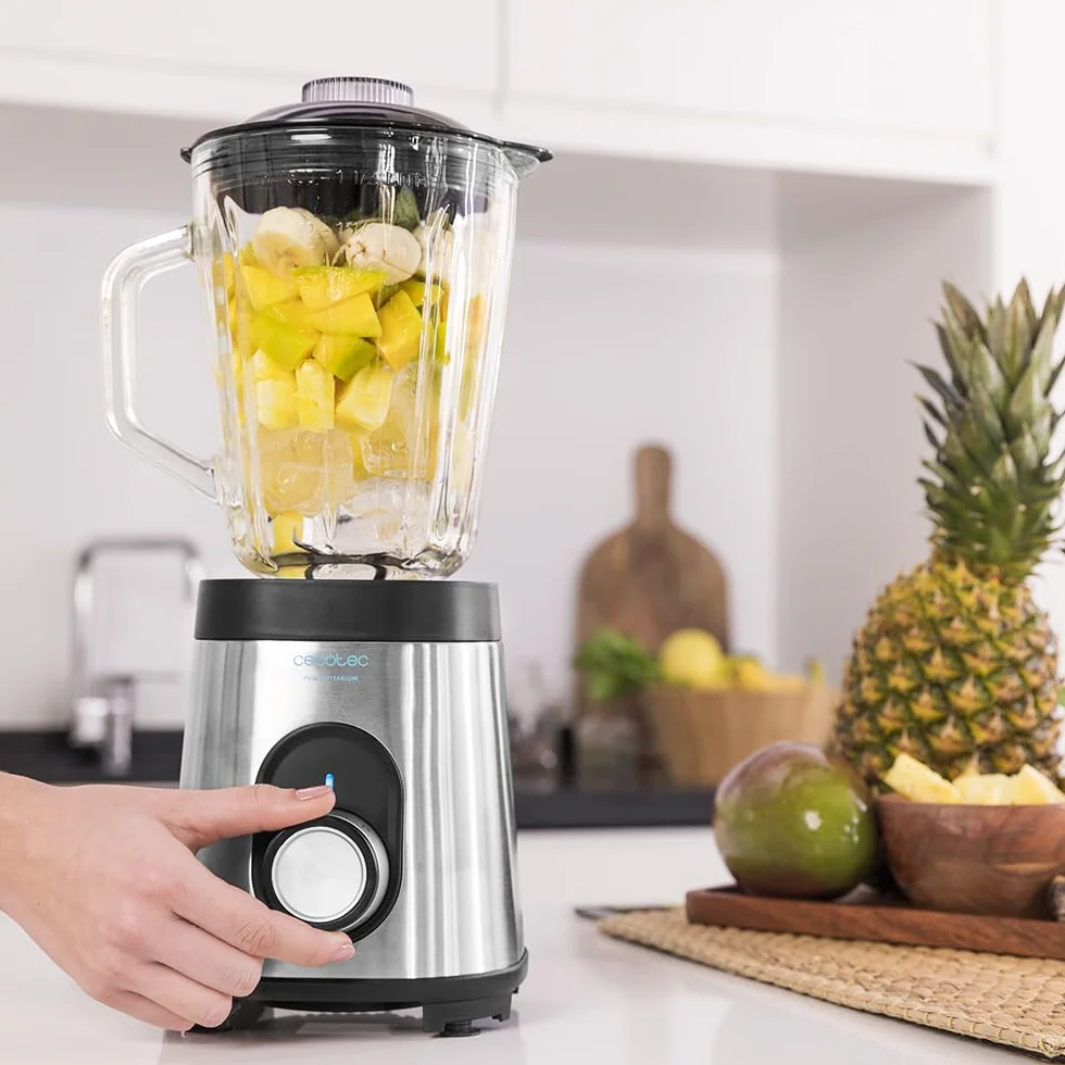 Cecotec Batidora de Vaso Power Black Titanium 1800MAX PerfectMix 2000W 1,8L Titanio Negro Acero Inox