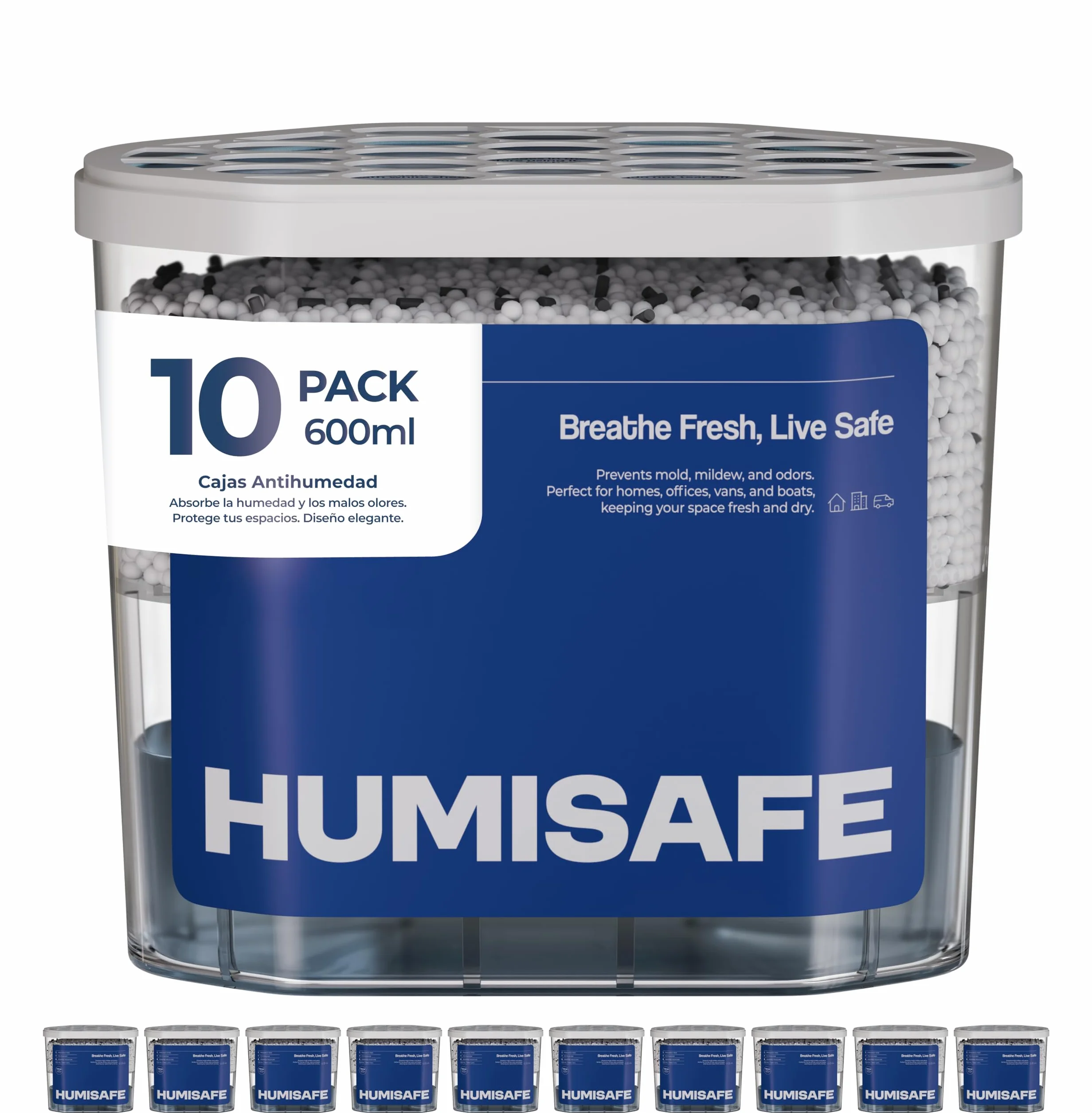 Cajas Antihumedad | PACK X10 600ml | Deshumidificador armario | Antihumedad armarios | Antihumedad habitacion | Absorber humedad casa armarios | Humedad armario | Deshumidificador habitacion
