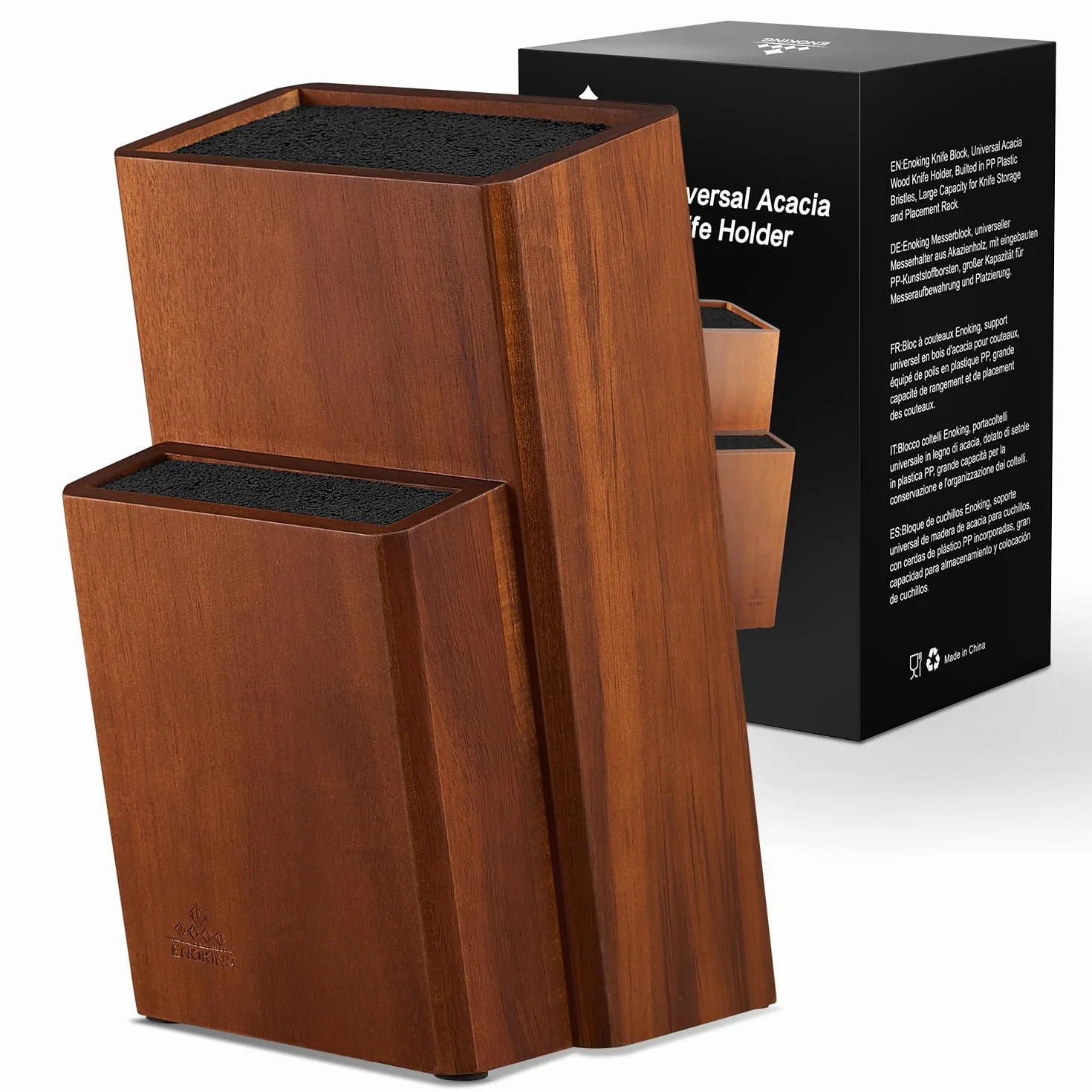 ENOKING Soporte Cuchillos Cocina, Organizador Madera Acacia, Bloque Cuchillos con Cerdas Extraíbles