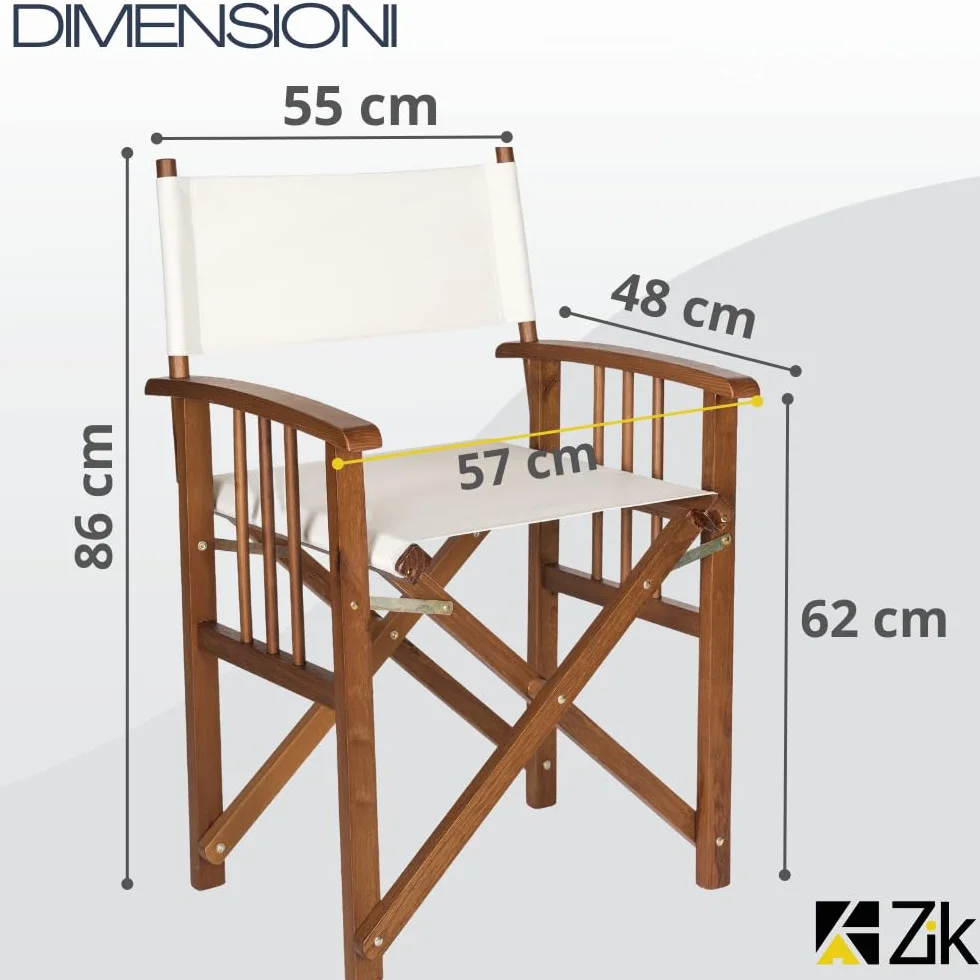ZIK - Juego de 2 sillas de director plegables de madera, sillas de exterior plegables y plegables, sillas de madera para jardín, mar, playa, fácil mantenimiento, con rellenos extraíbles y lavables