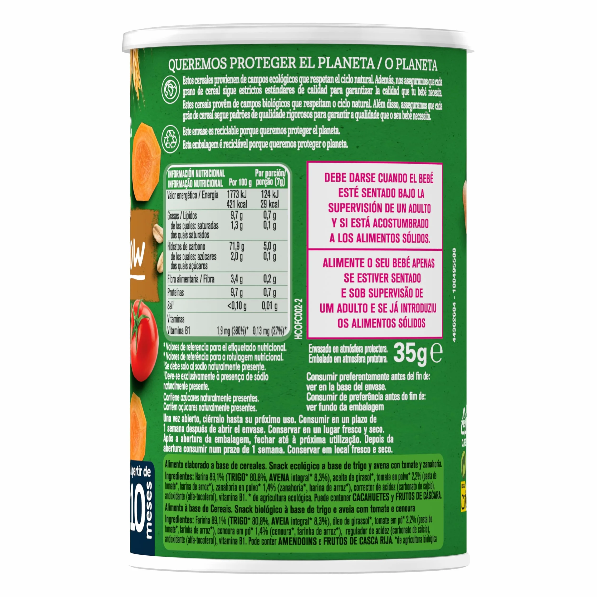 GERBER Organic Snack Tomate y Zanahoria, 5 Latas 35g, desde 12 meses