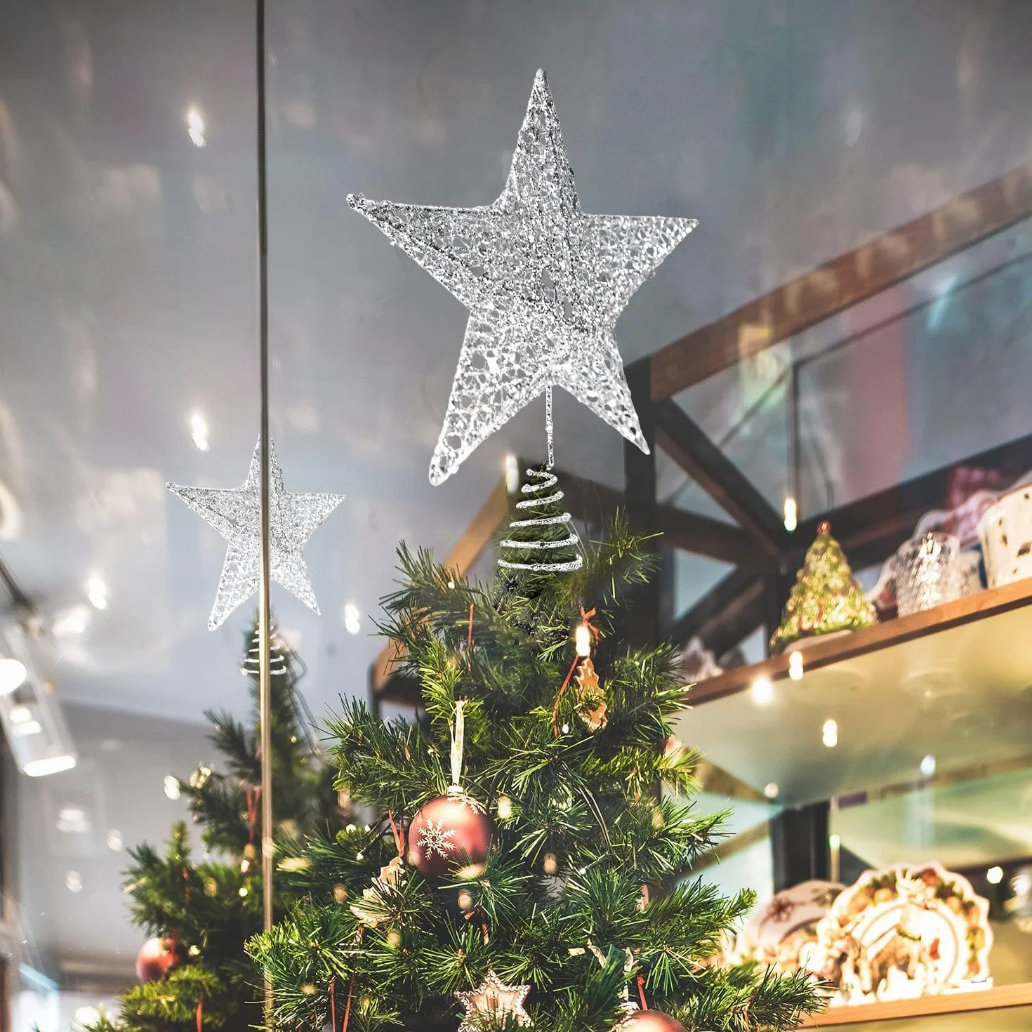 Estrella Plateada para Árbol de Navidad 25 cm - Topper Decorativo 2024 Nuevo Modelo