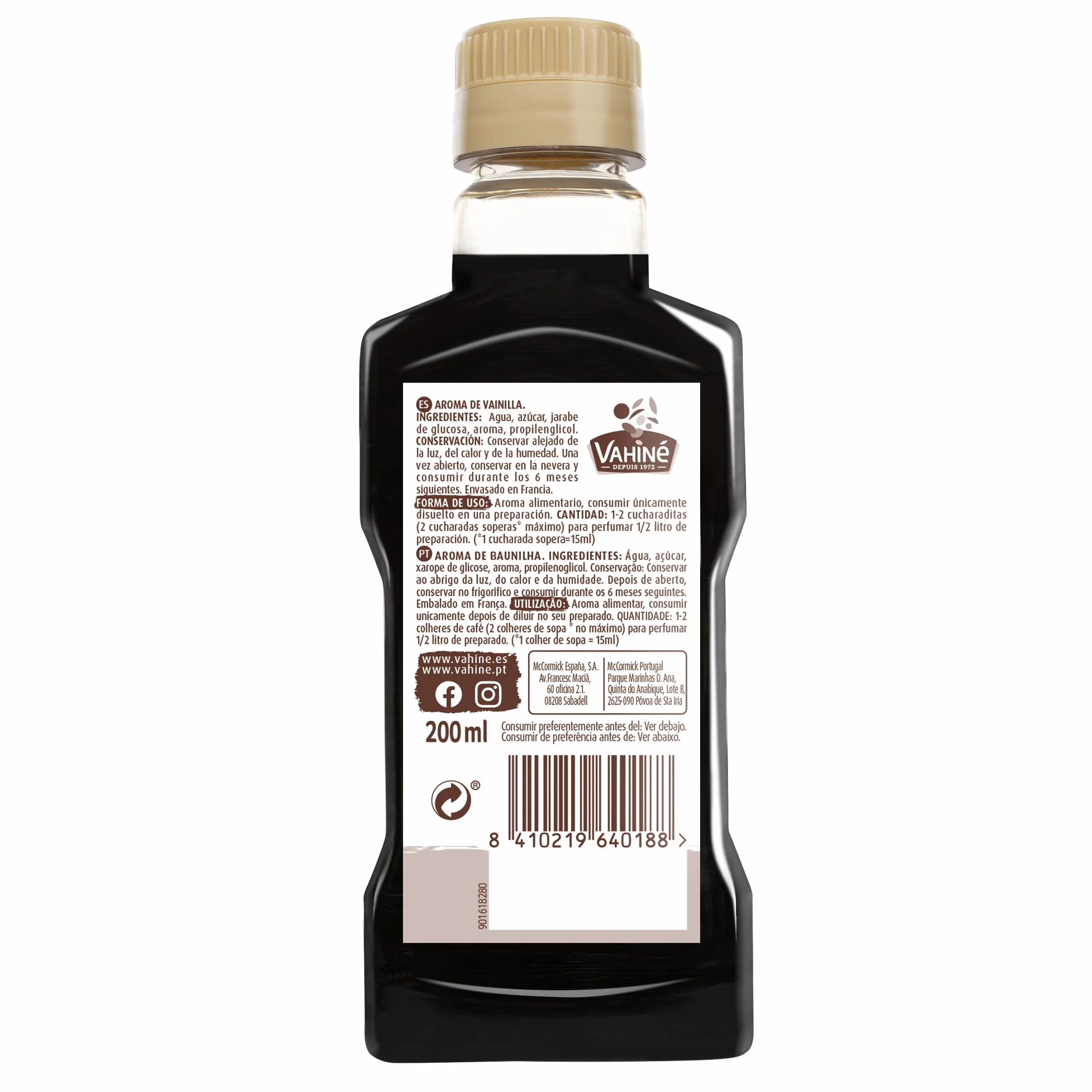 VAHINÉ Aroma de Vainilla para Pastelería, Natillas y Tartas, Frasco 200 ml