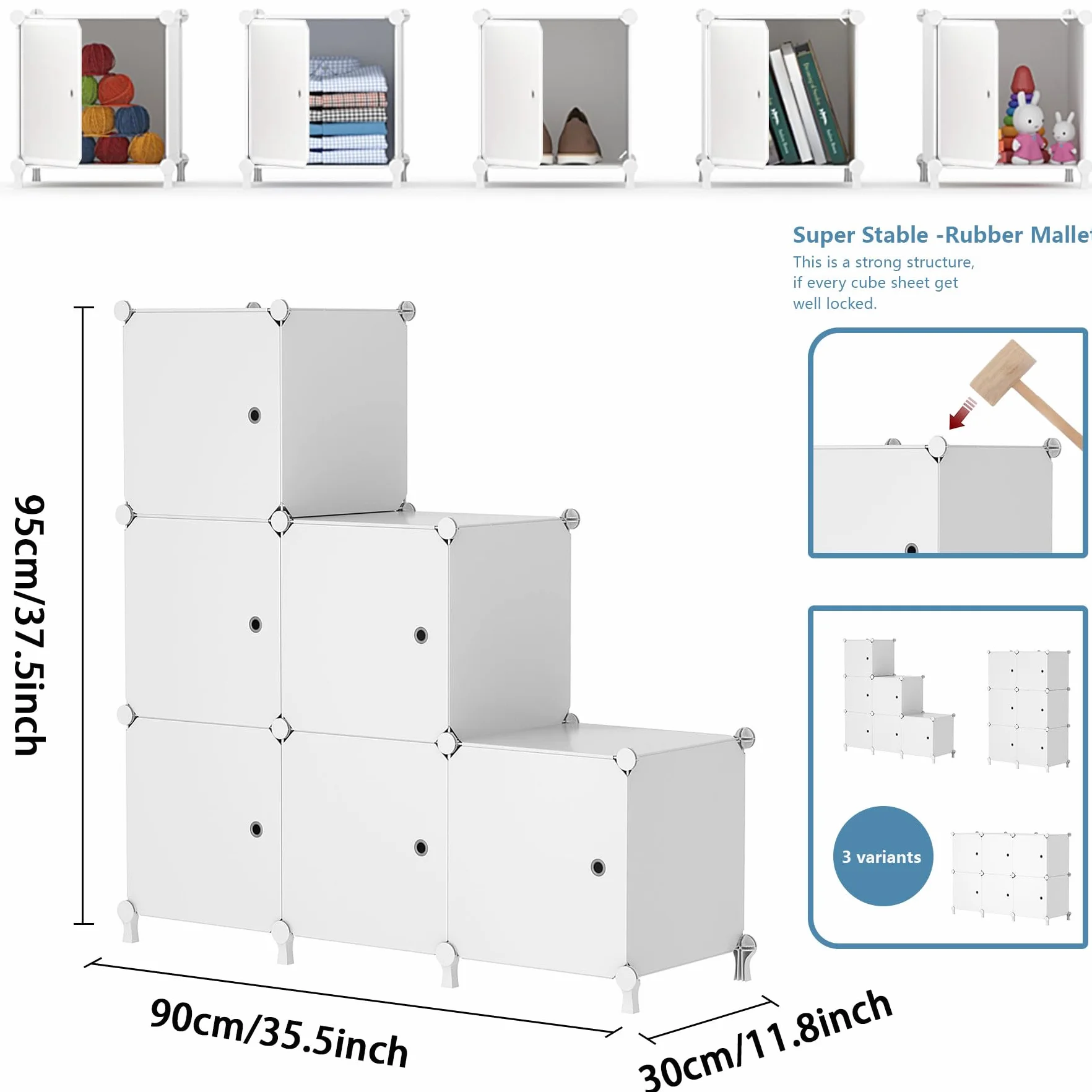 AWTATOS Organizador de Almacenamiento de 6 Cubos con Puertas, Estante Modular Apilable Blanco
