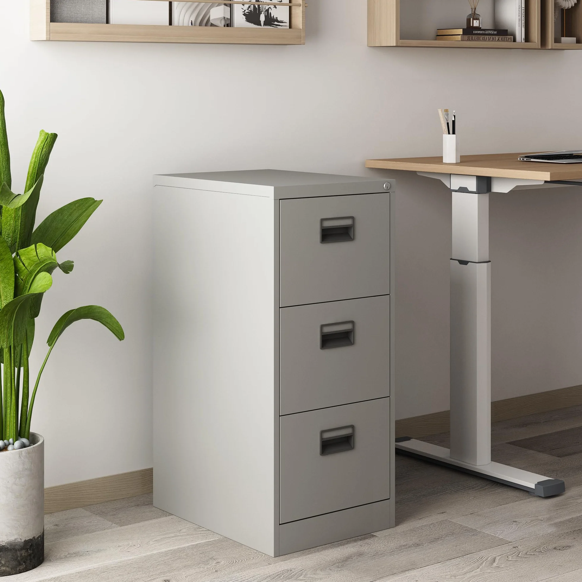 [en.casa] Cajonera de Oficina con 3 Cajones Mueble Archivador con Portaetiquetas y Cerradura para Escritorio Oficina Despacho Acero 103 x 45 x 62 cm - Gris
