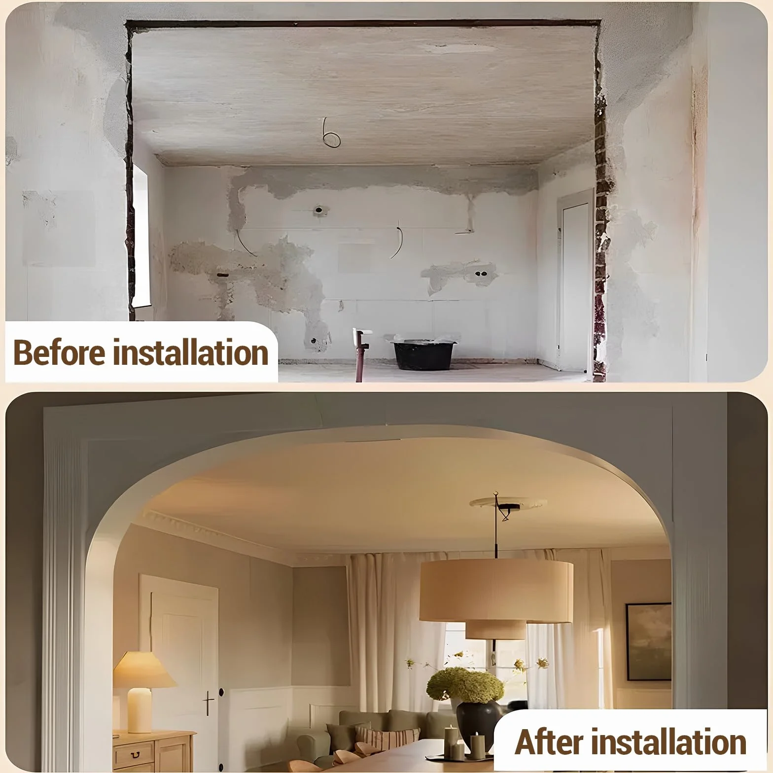 Kit de arco de medio círculo para pintar interiores, kit de arco redondeado para puerta, kit de arco redondo de medio círculo superior, diseño elegante y moderno para salas de estar y dormitorios