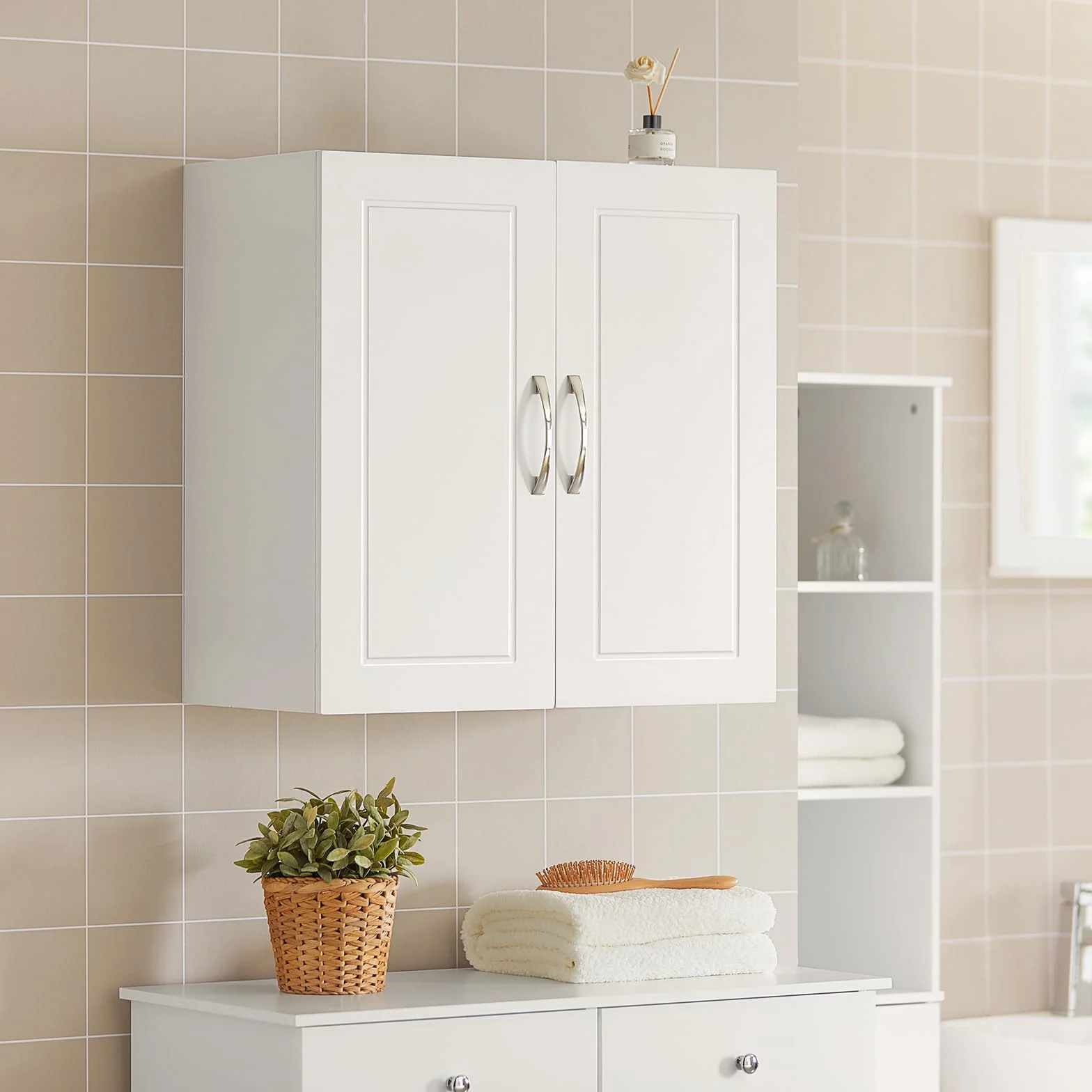 SoBuy Armario de Baño para Colgar 60x30x60 cm Blanco Impermeable con Estantes Ajustables