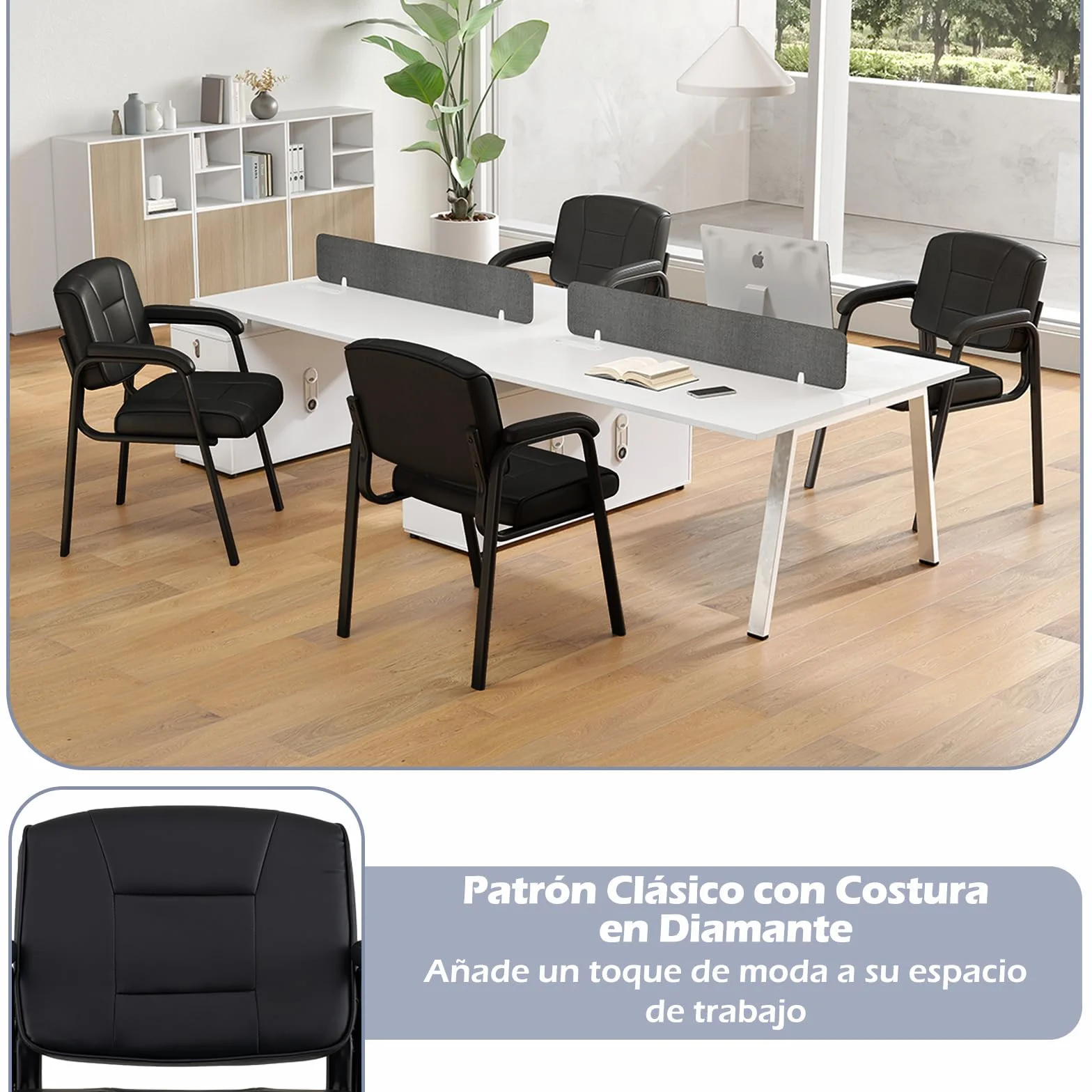 COSTWAY 2 Sillas Sala de Espera, Brazos y Asiento Acolchado, Sillas Confidente de Cuero Artificial, Respaldo Ergonómico, sin Ruedas, Oficina, Recepción, Carga 180kg (Negro)