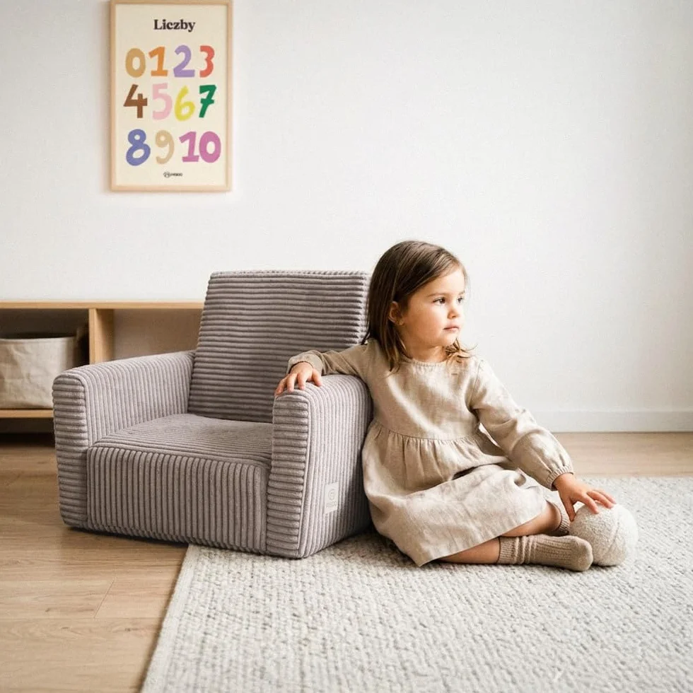 MISIOO Sillón infantil CUBIE de pana, sillón plegable para niños y bebé, suave sillón para habitación infantil, plegable para tumbarse, pequeño sillón para bebés