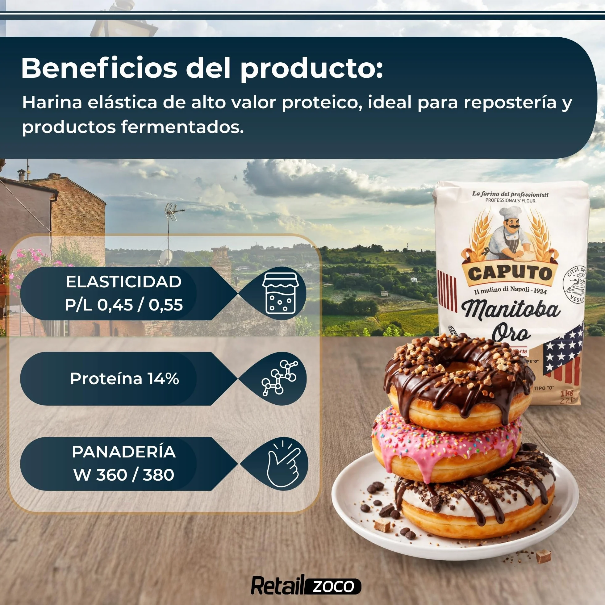 Harina Caputo Manitoba Oro Tipo 0 1 kg, 10 unidades, ideal para repostería y fermentados
