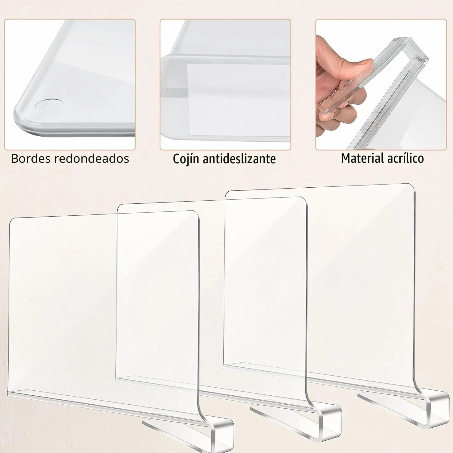 8 Piezas Separadores de Bolsos para Armarios, 30 x 20 cm Baldas Armario Interior, Acrílico Transparente Separador Estanteria,para Dormitorio, Cocina, Armarios y Organización
