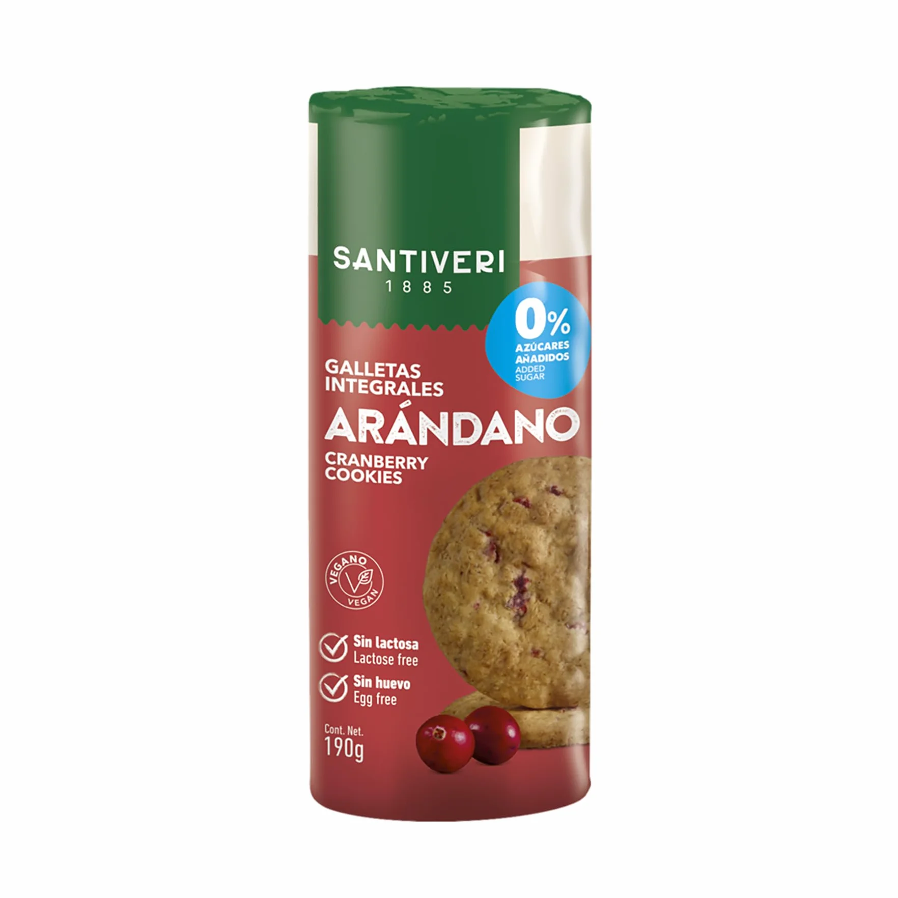SANTIVERI Galletas Integrales Arándanos 0% Azúcares Añadidos Fibra Vegano 190 g
