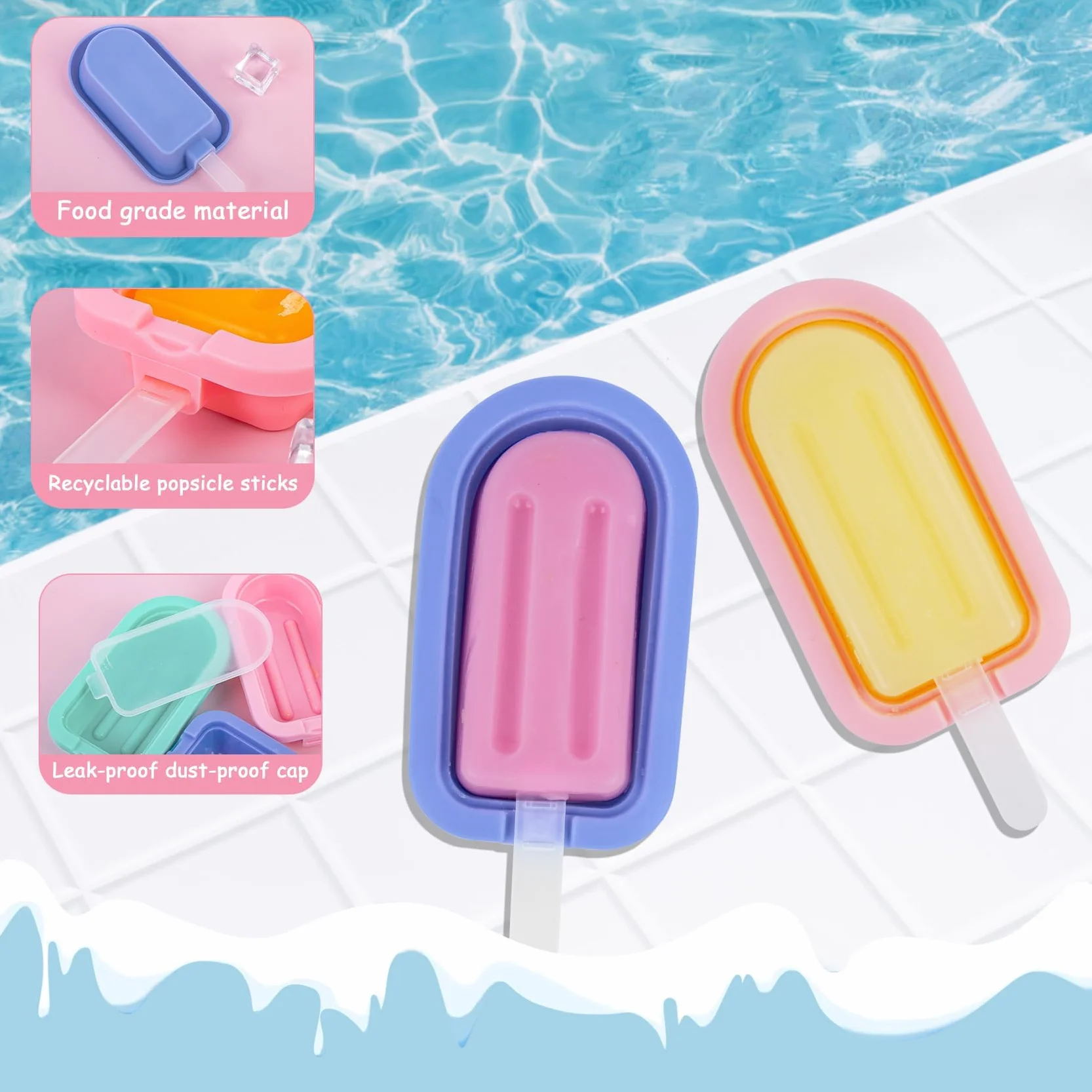 Moldes para helados de silicona 12 piezas con tapa y palitos