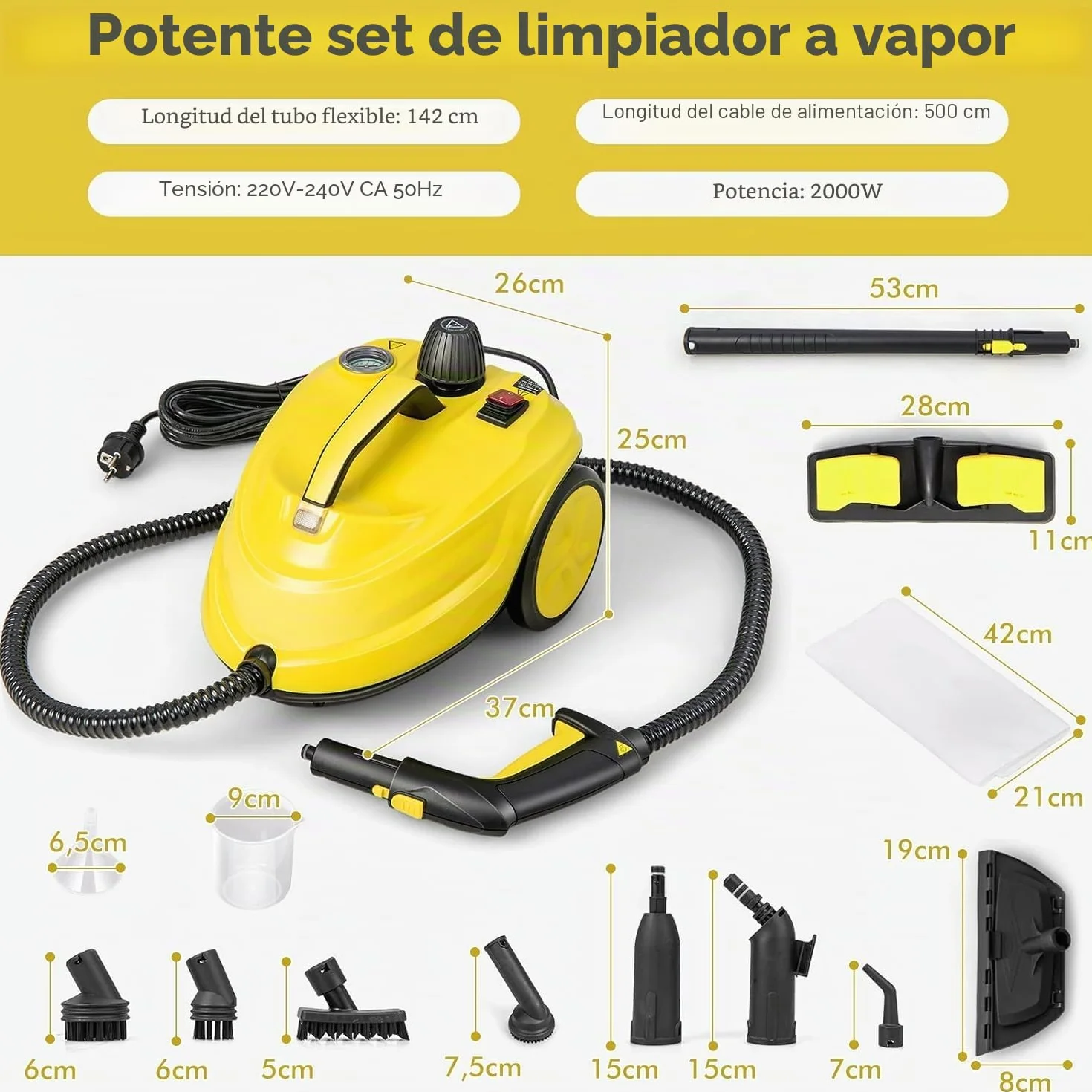 FANTASK Limpiador a vapor de 2000 W, incluye 13 accesorios, presión de vapor: máx. 5 bar, temperatura: hasta 160 °C, potencia de superficie: 108 m², depósito: 1,8 L, tiempo de calentamiento: 8 min