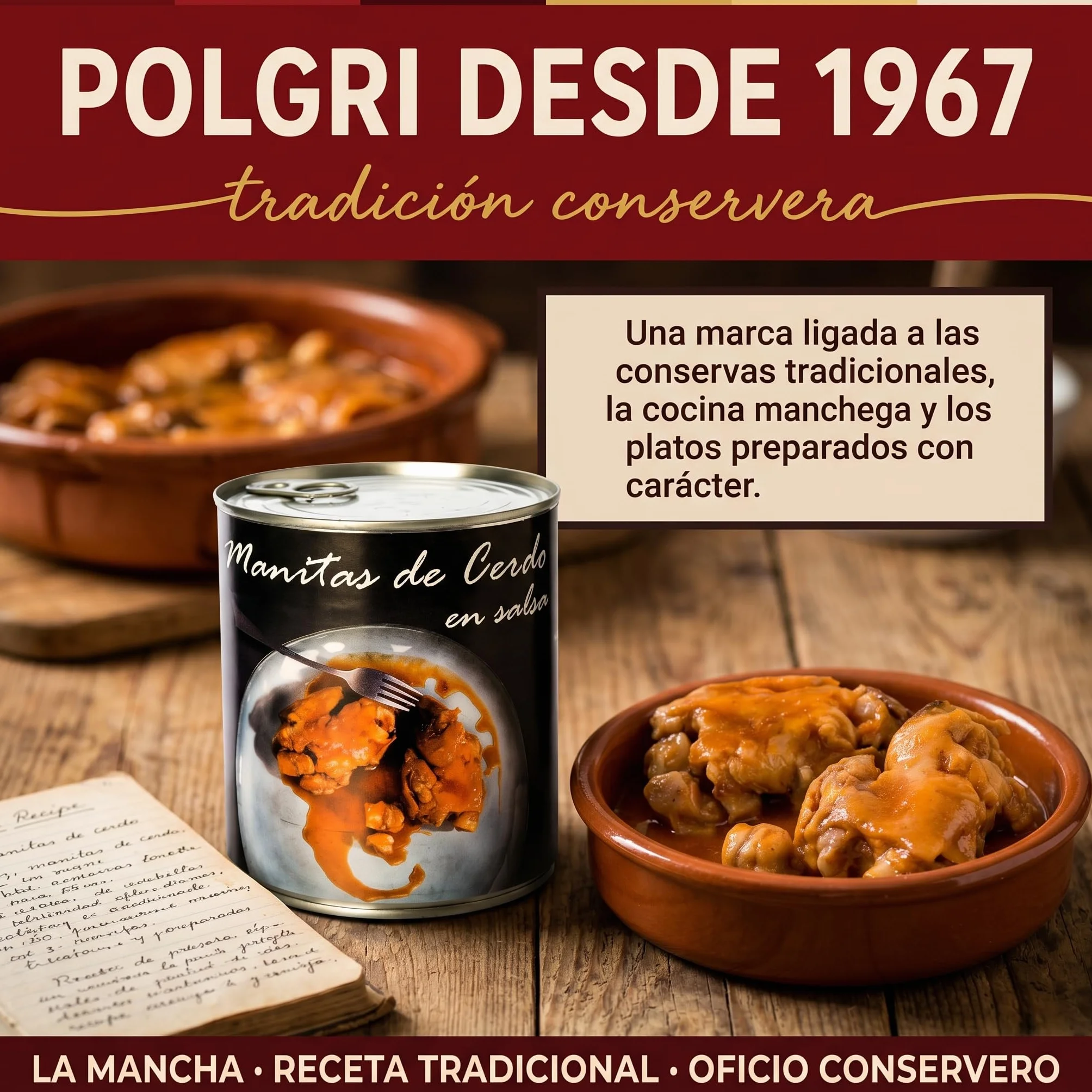 POLGRI Manitas de Cerdo en Salsa 800g Guisadas Receta Tradicional La Mancha Colageno Natural