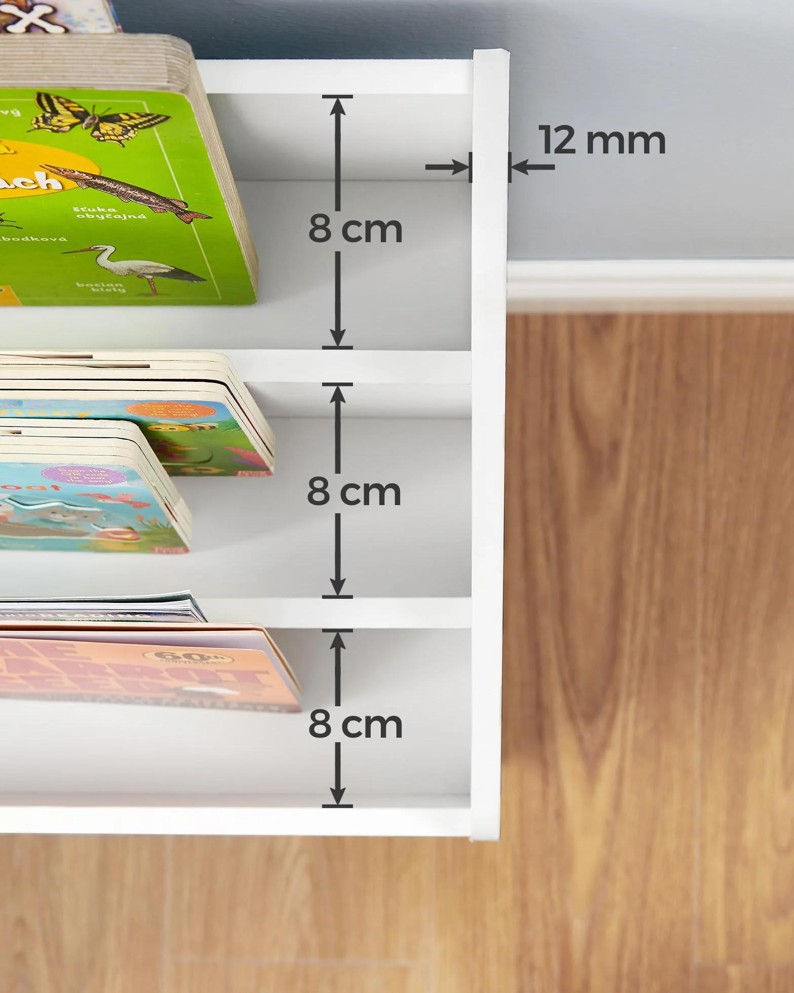 SONGMICS Estantería de Juguetes con 3 Compartimentos, Librería Infantil, Caja Móvil con Ruedas, Blanco GKR41WT