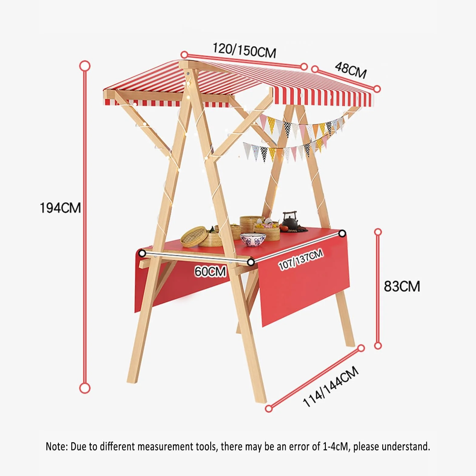 Puesto De Mercado Portátil De Madera Cubierto De Tela, Carrito Plegable para Vendedores Ambulantes con Toldo, Venta Callejera, Mercadillos(Mahjong,47.2in/120cm)