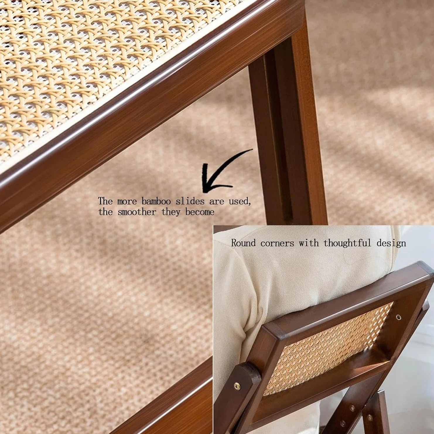 Silla plegable de ratán, silla de respaldo, casa de familia minimalista, Hogar de bambú, silla de sala de estar, respaldo de ocio, silla de comedor,4pcs silla,walnut