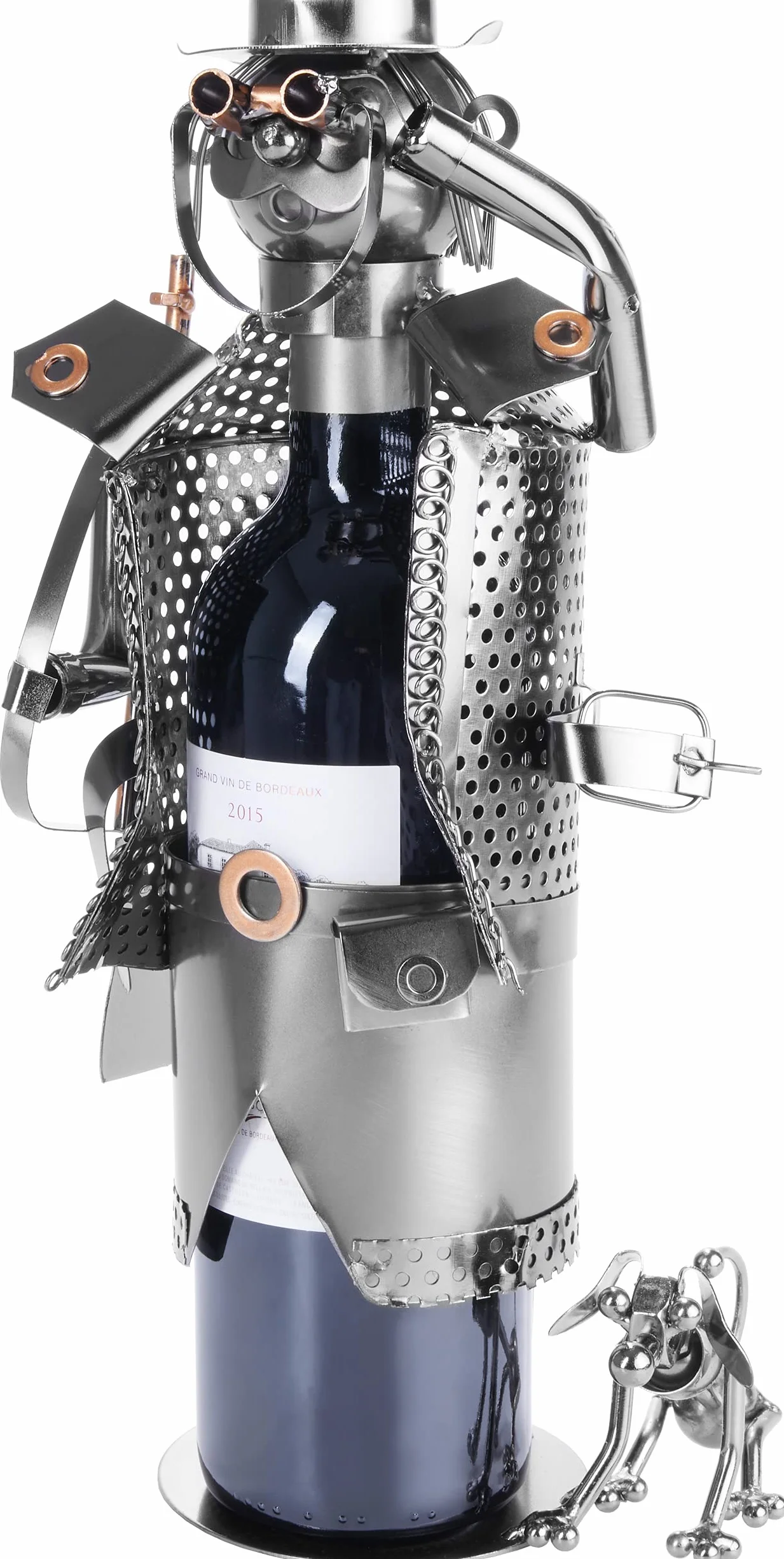 BRUBAKER Porta Botella de Vino - Cazadores - Portabotellas de Metal Decoración con Tarjeta de Felicitación - Regalo de Vino
