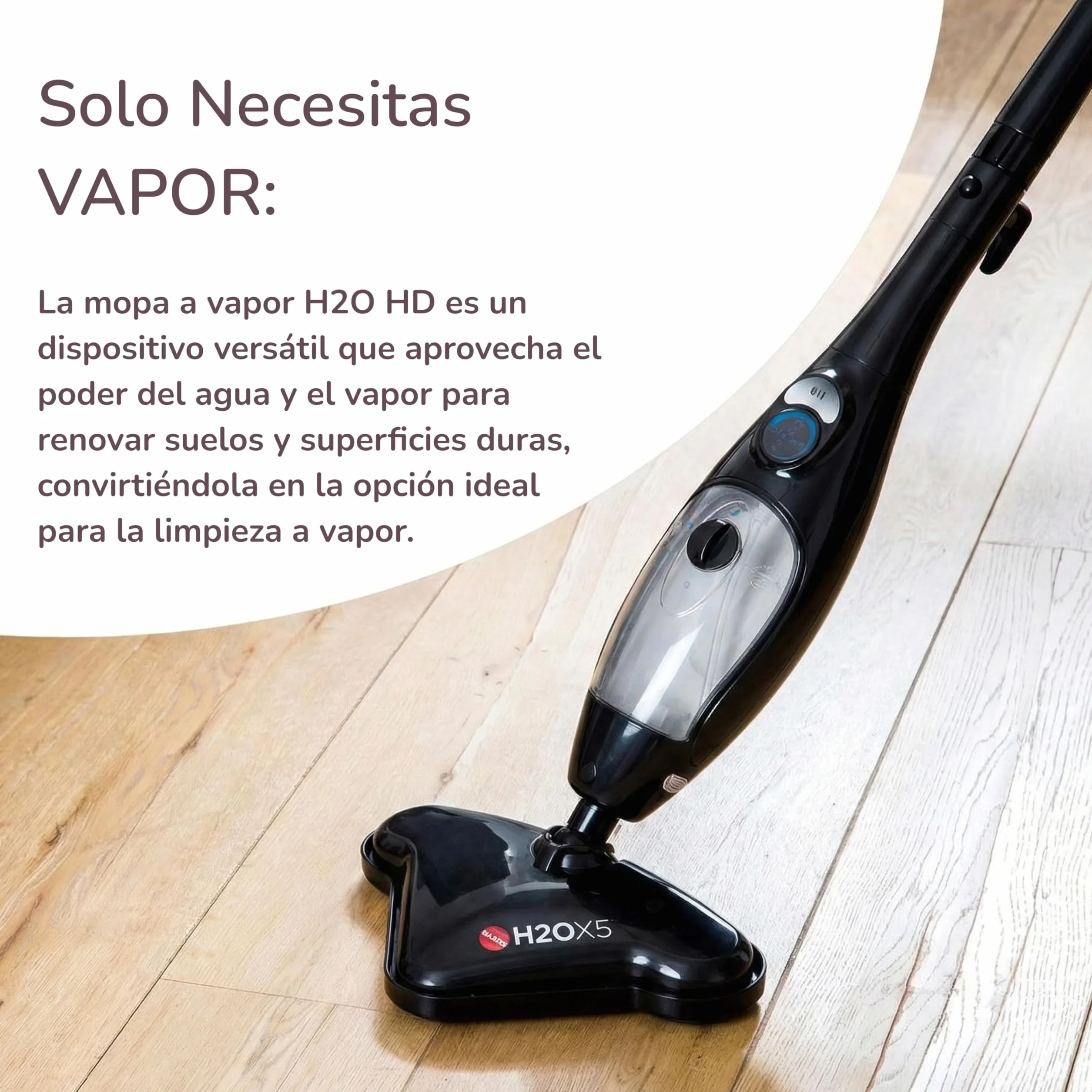 H2O X5+ Mopa a Vapor 5 en 1 & Limpiador de Mano – Limpieza de Suelos, Alfombras, Ventanas y Tapicería – 1500 W, Calentamiento Rápido env. 15 Seg. (Negro)