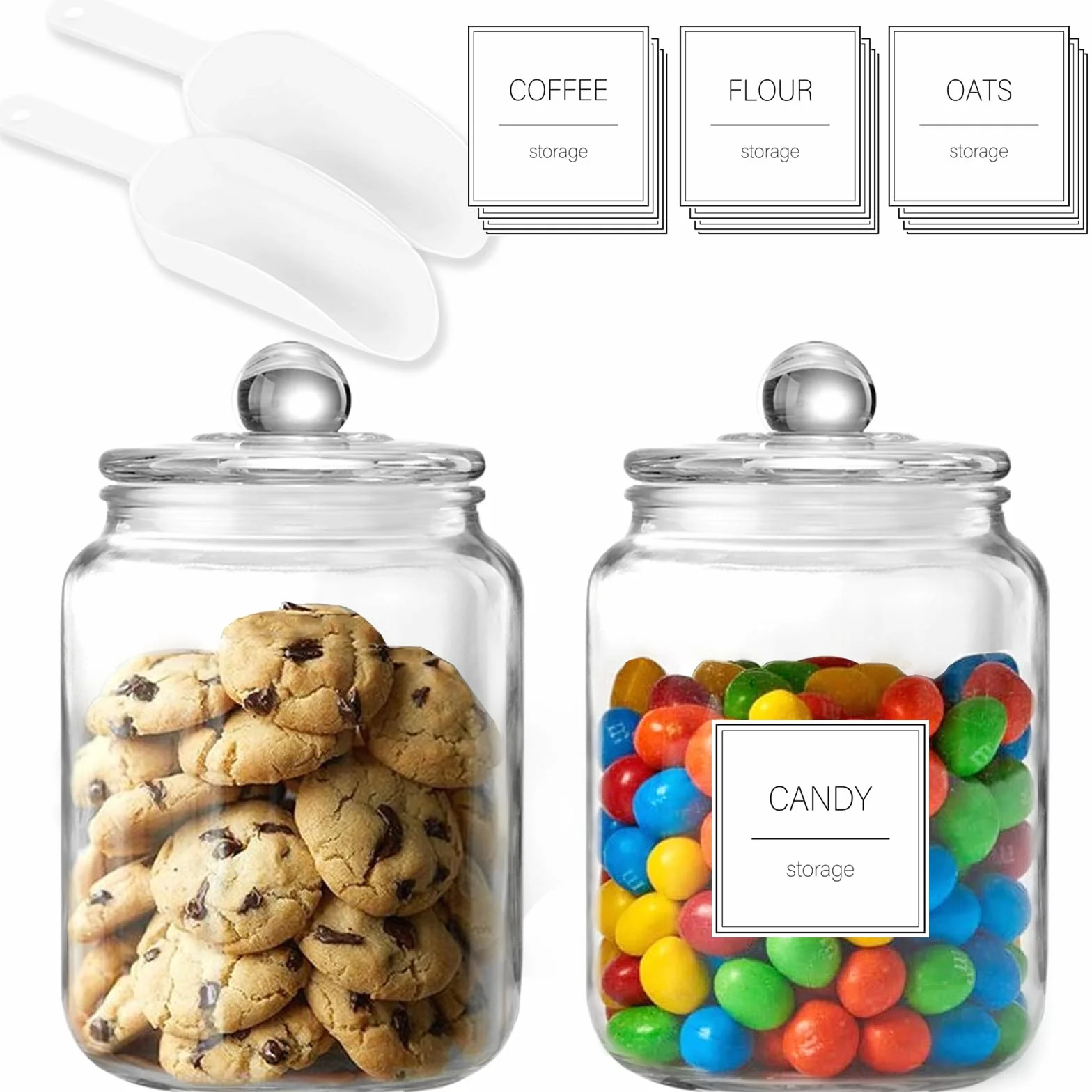 FyndraX Tarros de vidrio grandes de medio galón con tapas, recipientes transparentes de almacenamiento herméticos para galletas, dulces, harina, azúcar, café, recipientes de organización de alimentos