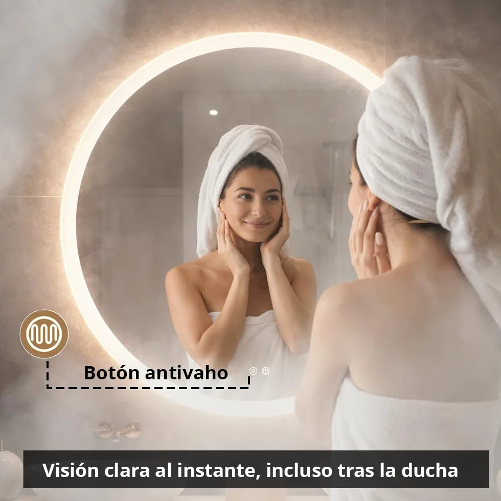 Marcanti Espejo Baño con Luz LED Regulable 80 cm Antivaho Interruptor Táctil Brillo Ajustable Memoria