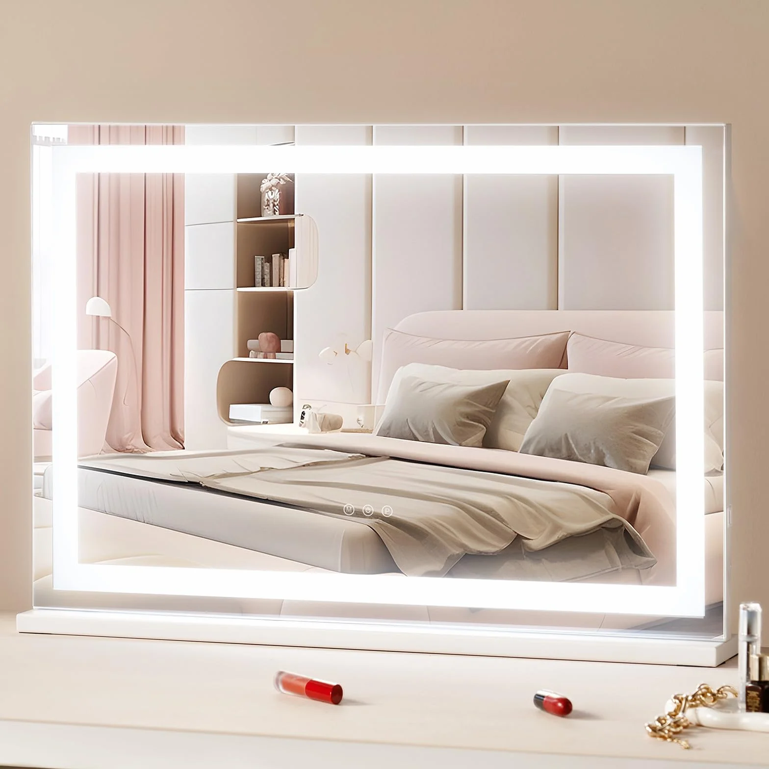VEVOR Gran Espejo de Maquillaje Iluminado con Tres Modos de Iluminación de Color, LED Luces, Aumento de 5X, Puerto USB, Control Táctil Inteligente, Montaje en Pared de Escritorio, 800 x 120 x 572 mm