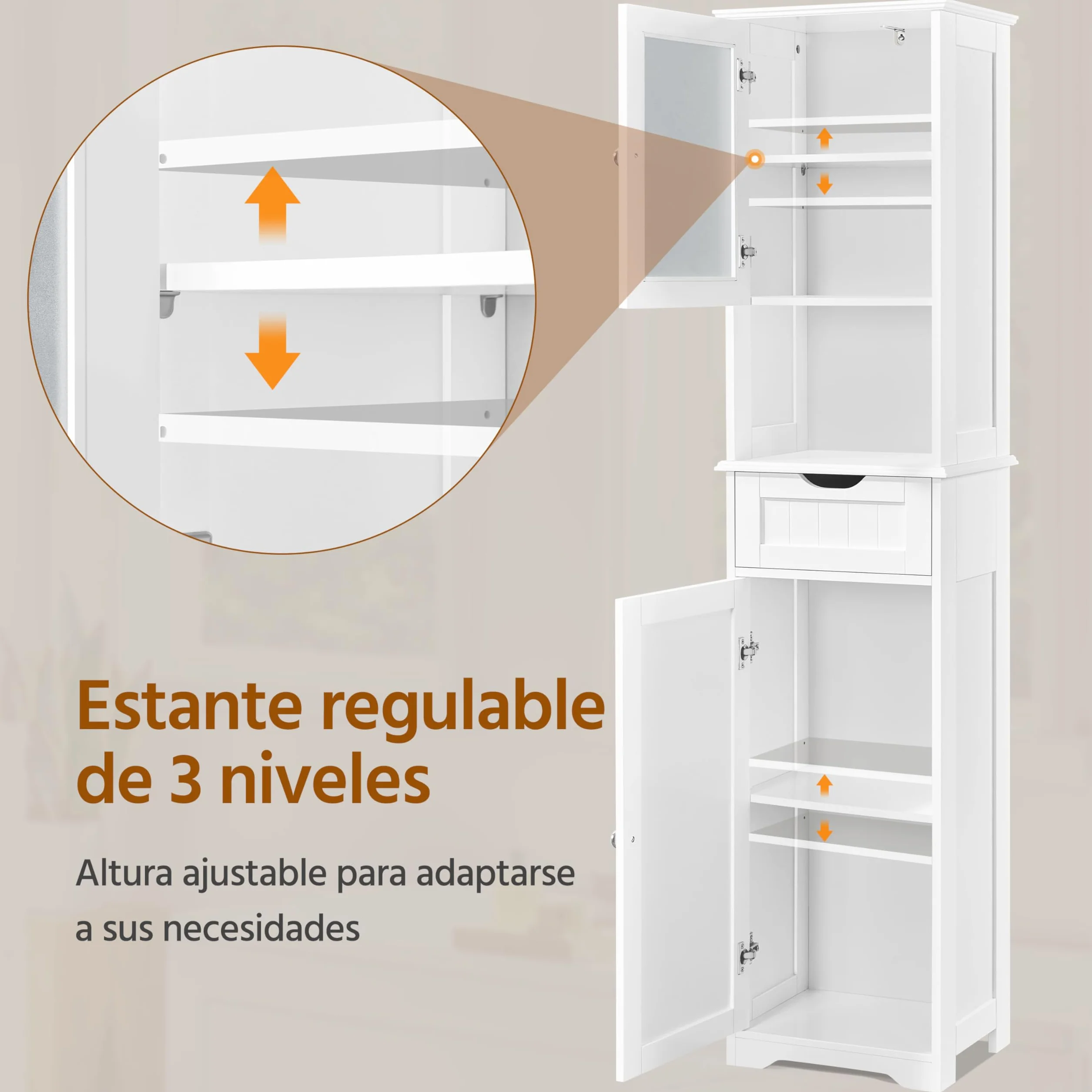 Yaheetech Armario Baño con Puerta de Cristal 40x30x170 cm Blanco