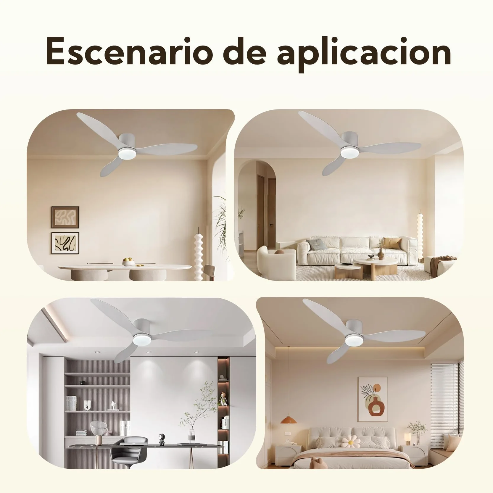 Ventilador de Techo Plástico con Luz 3 Aspas,Ø132cm 30W, LED con 3 Temperaturas de Color(3000K, 4000K, 6500K)| con Mando，6 Velocidades, Programable, Modo Verano/Invierno Blanco15㎡-20㎡