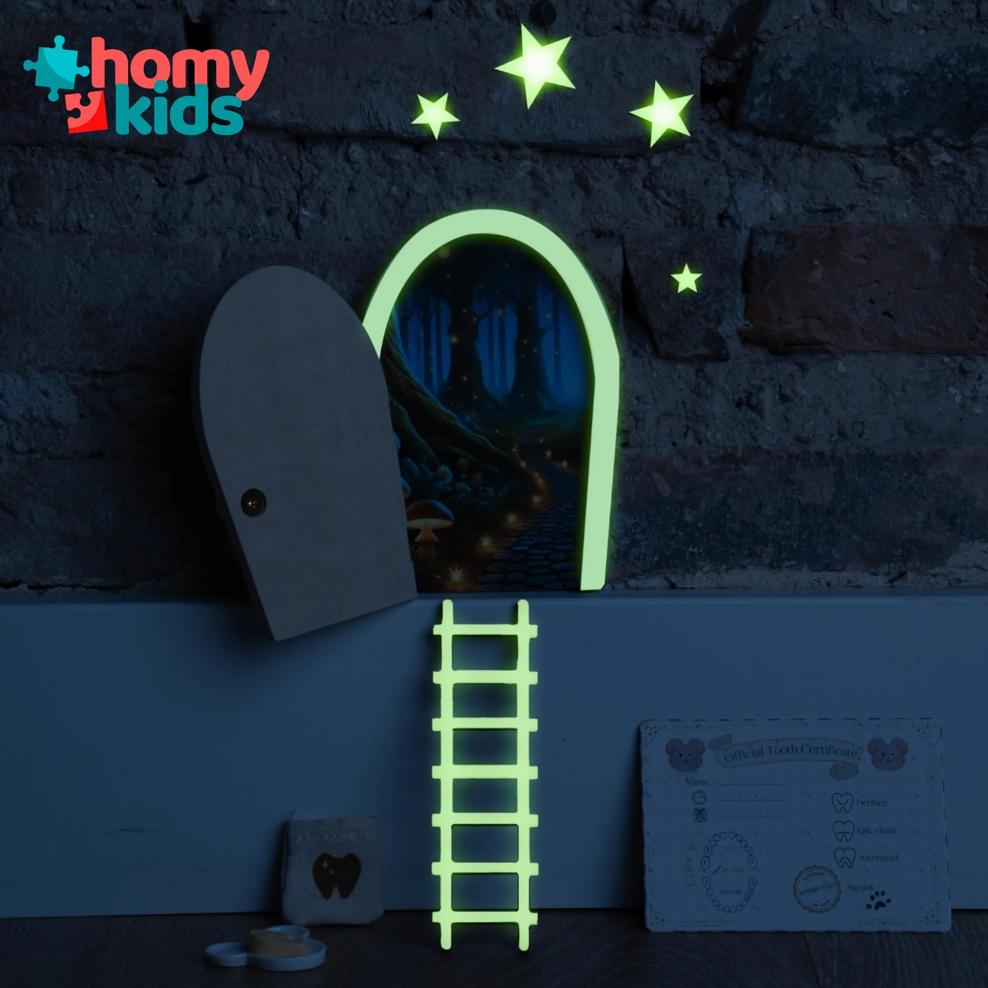 Puerta Ratoncito Perez Magica Abre y BRILLA Cuento GRATIS Certificados Casita Idea Regalo Cajita Dientes Natural