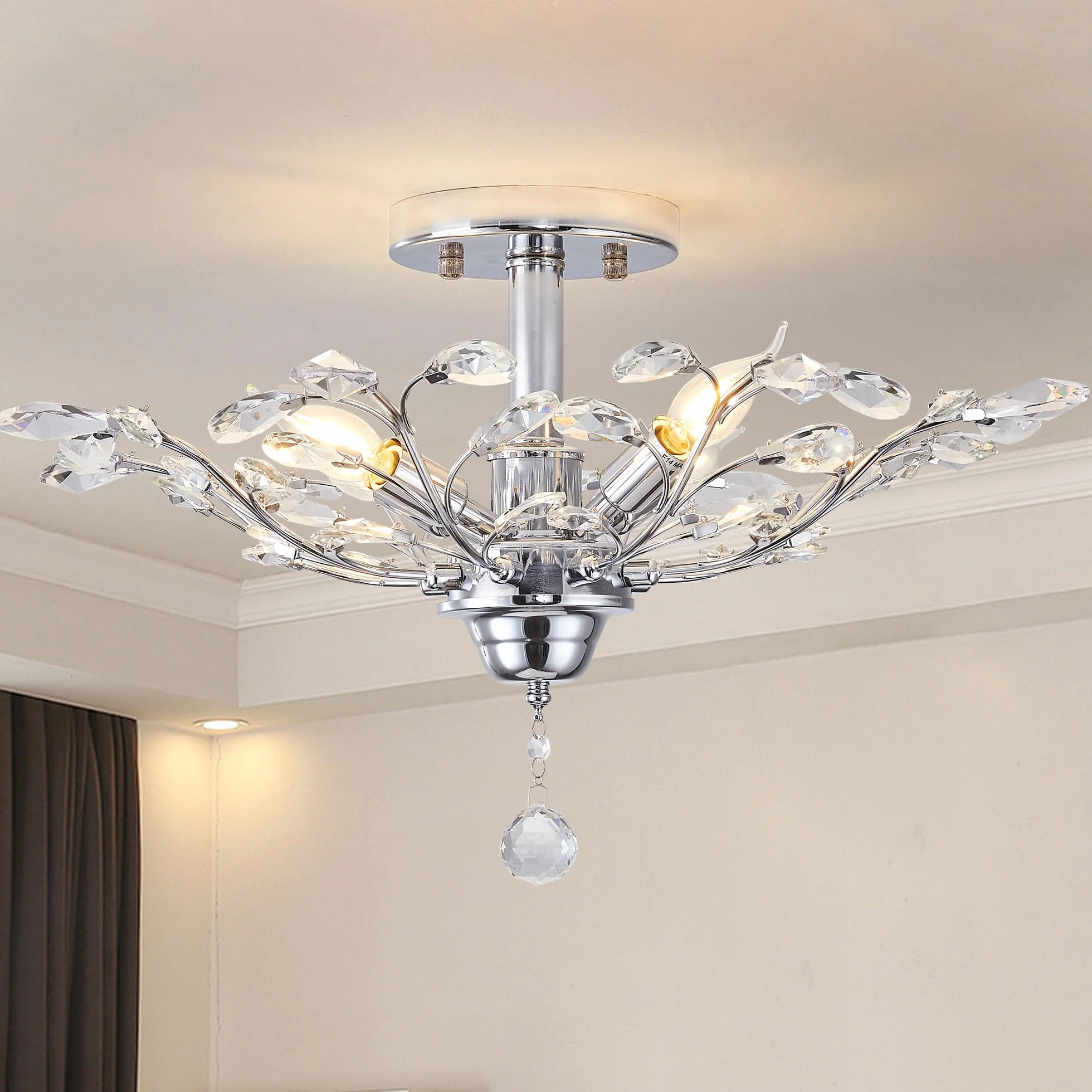 Ganeed Candelabros de cristal transparente vintage K9 Iluminación de techo Iluminación colgante Accesorio empotrado para sala de estar Comedor Restaurante Porche Pasillo Plata 4 luces
