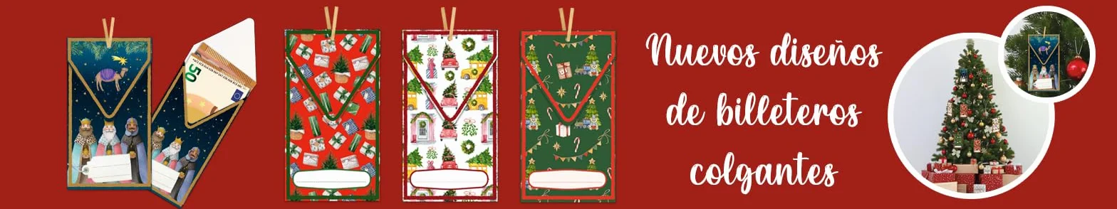 Billeteros navideños para regalar dinero efectivo, Pack de 8 sobres con cinta dorada, 4 diseños doble unidad
