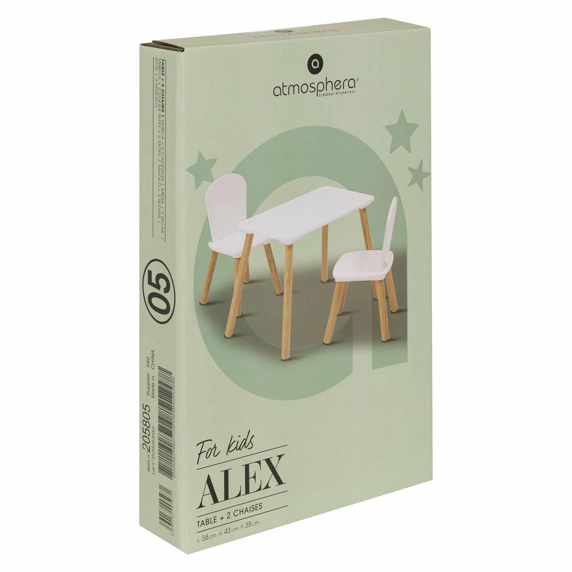 Atmosphera Conjunto de Mesa y Sillas Infantiles Alex 3 Piezas Madera Resistente al Agua