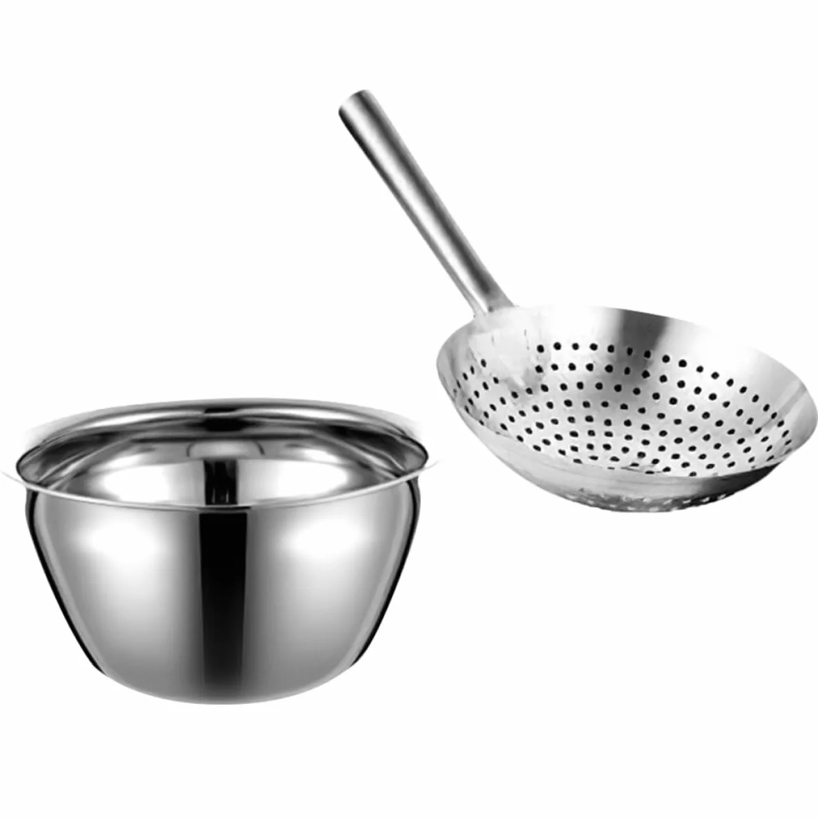 SHINEOFI Colador de Malla de Cocina de Acero Inoxidable 24 CM y Recipiente para Aceite Profundo de 23 CM Filtro Multifunción para Freír Utensilios de Cocina Profesional y Contenedor de