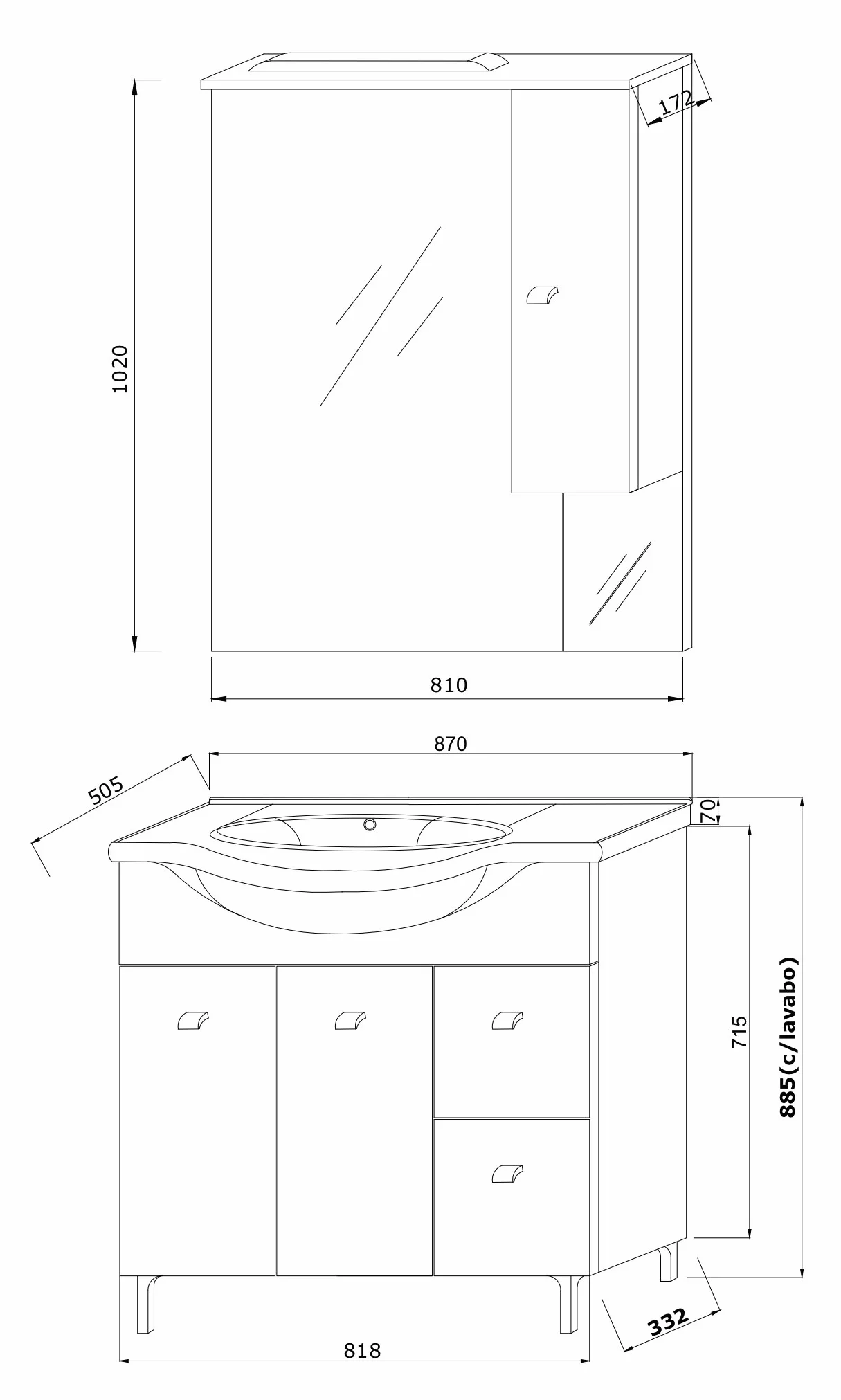 Kiamami Valentina - Mueble de baño de 85 cm en el Suelo con Lavabo, Espejo y Armario Colgante en Color Blanco.
