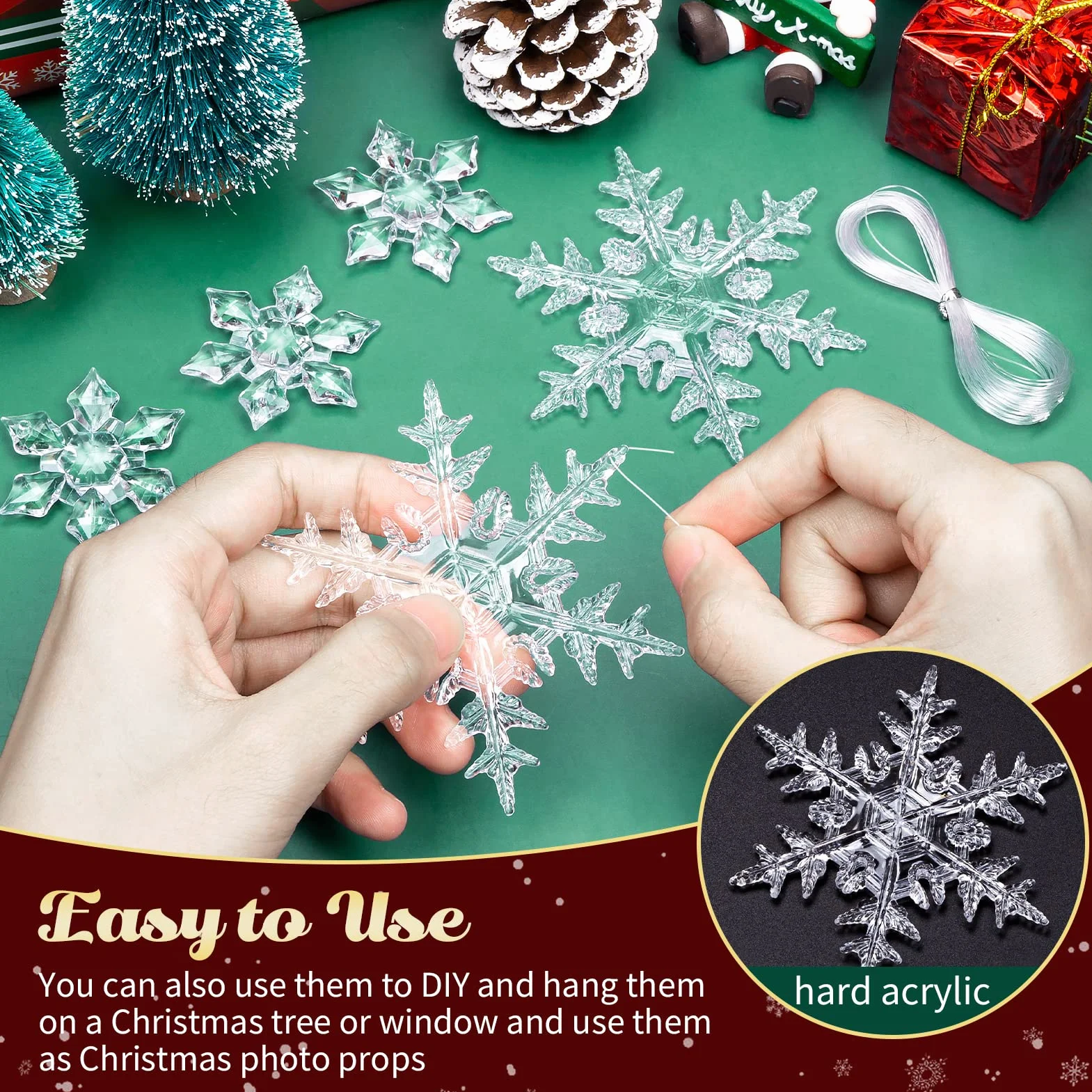Copos de Nieve Decorativos de Navidad 25 Piezas, Acrílico Adornos Colgantes para Árbol Hogar Ventana