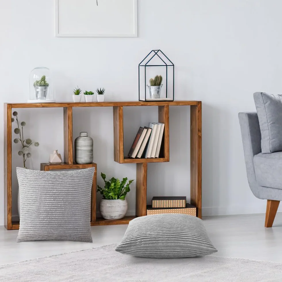 Fundas Cojines 45x45cm 2Pz Gris Claro Pana Suave Decorativas Modernas para Sofá