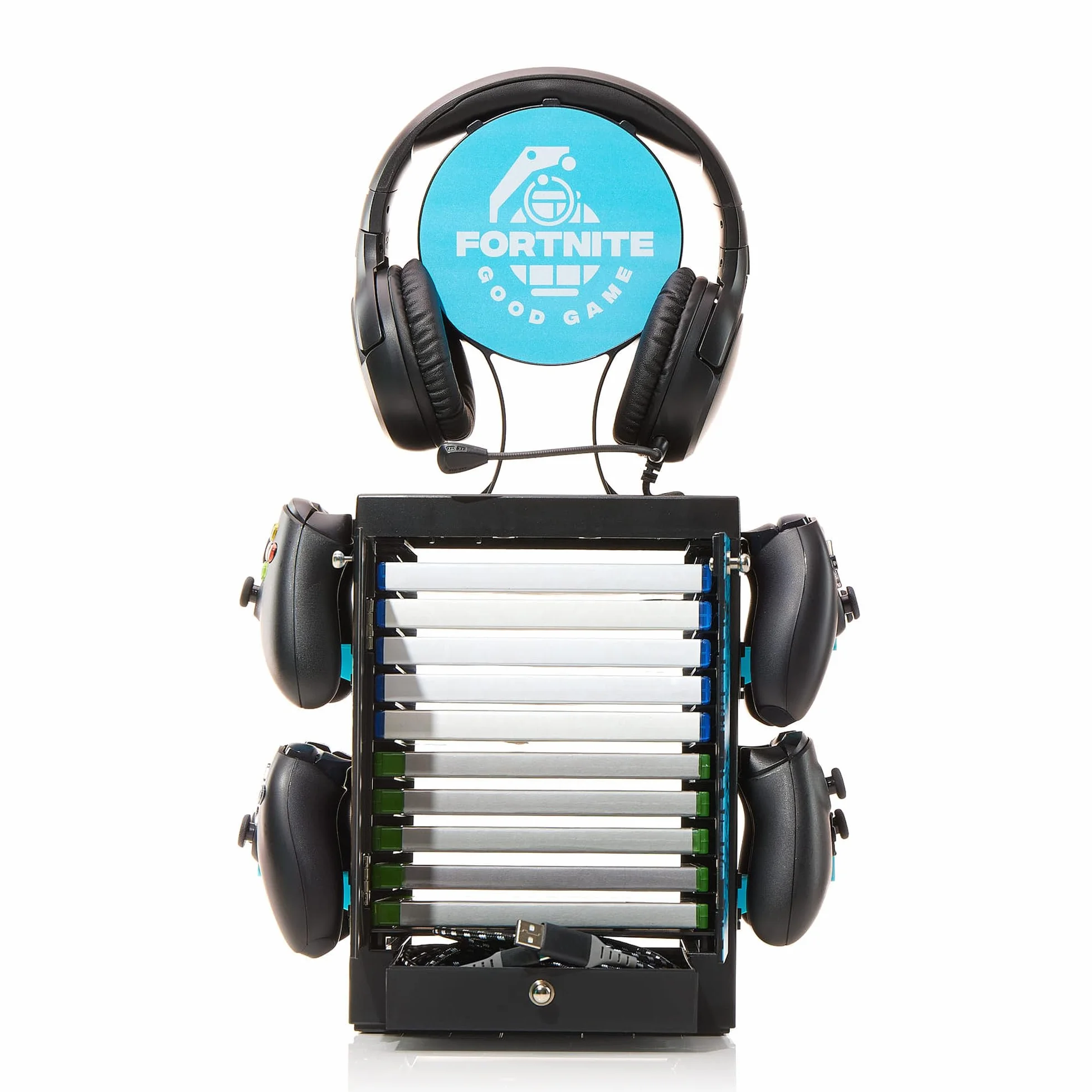 Numskull Armario Soporte Almacenamiento Oficial Fortnite Good Game Gaming 10 Juegos DVD 4 Controladores Auriculares Organizador Compacto