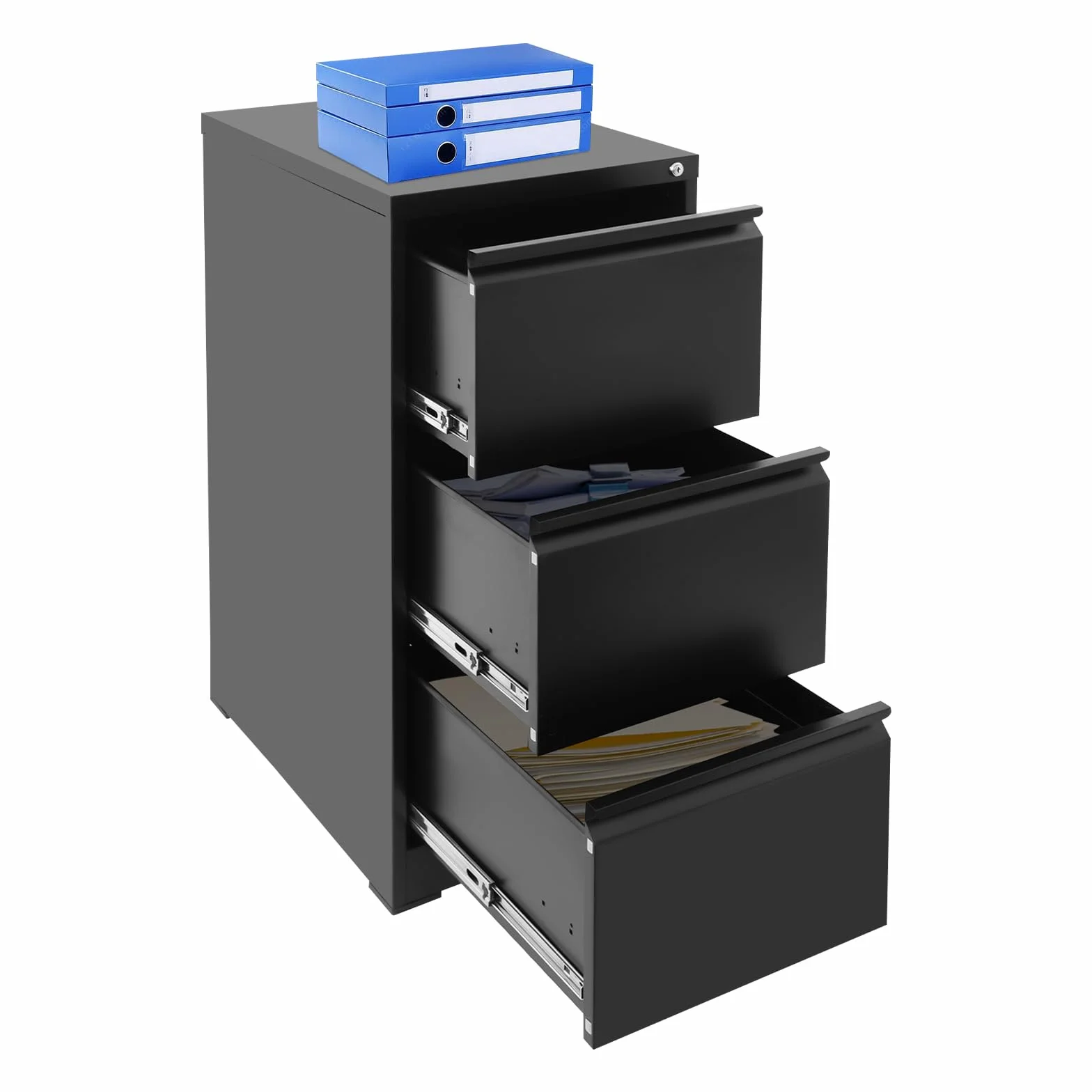Armario archivador con cerradura | archivador con 3 cajones soporte para impresora, alta capacidad de carga, armario de oficina para A4, oficina en casa, oficina, archivo (46 x 62 x 103 cm