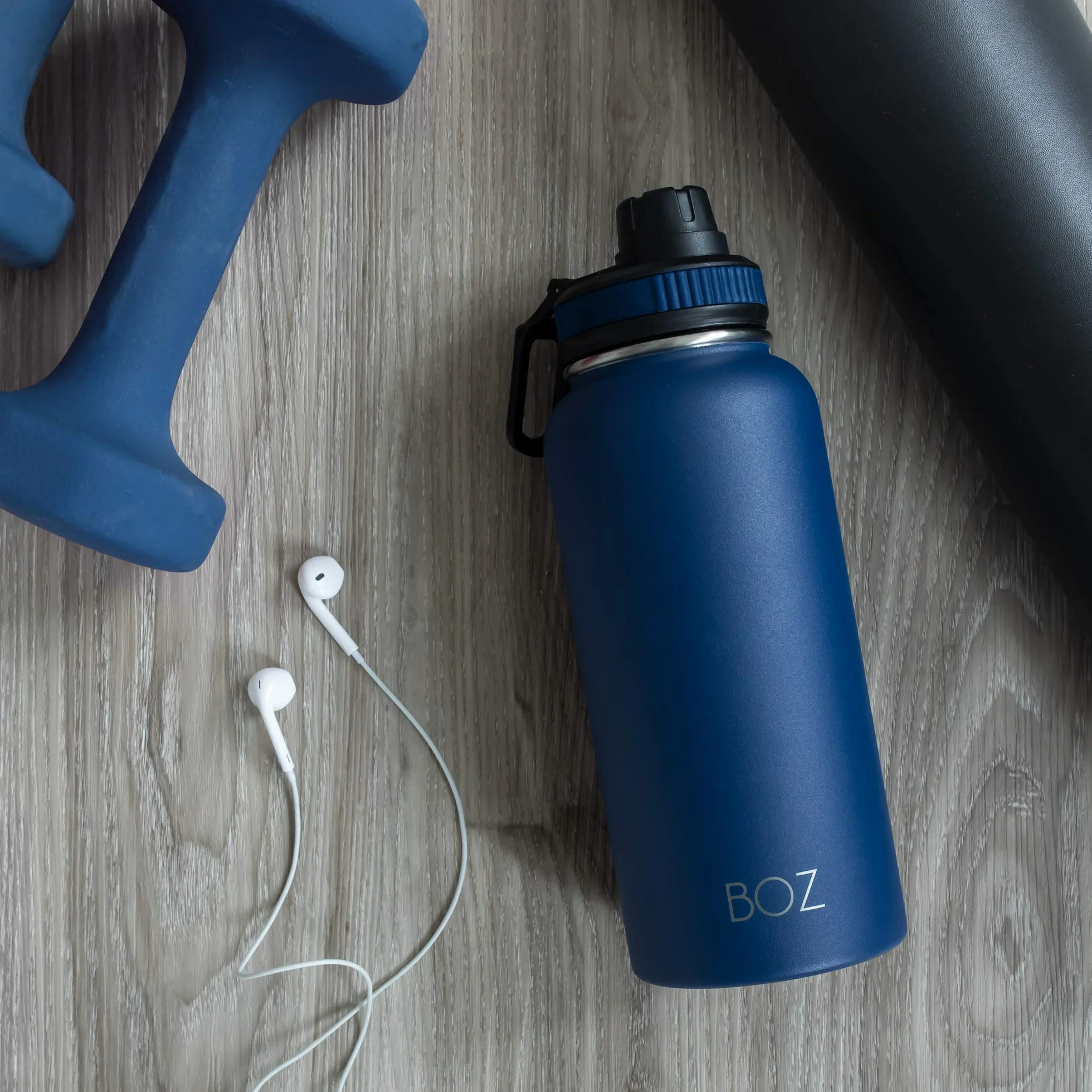 BOZ Botella Agua Acero Inoxidable de 1l, Botella Térmica 1 Litro con Aislamiento de Doble Pared, Termo Agua Fría y Caliente de Boca Ancha Sin BPA, Botella Isotérmica Antiderrame Color Azul Oscuro