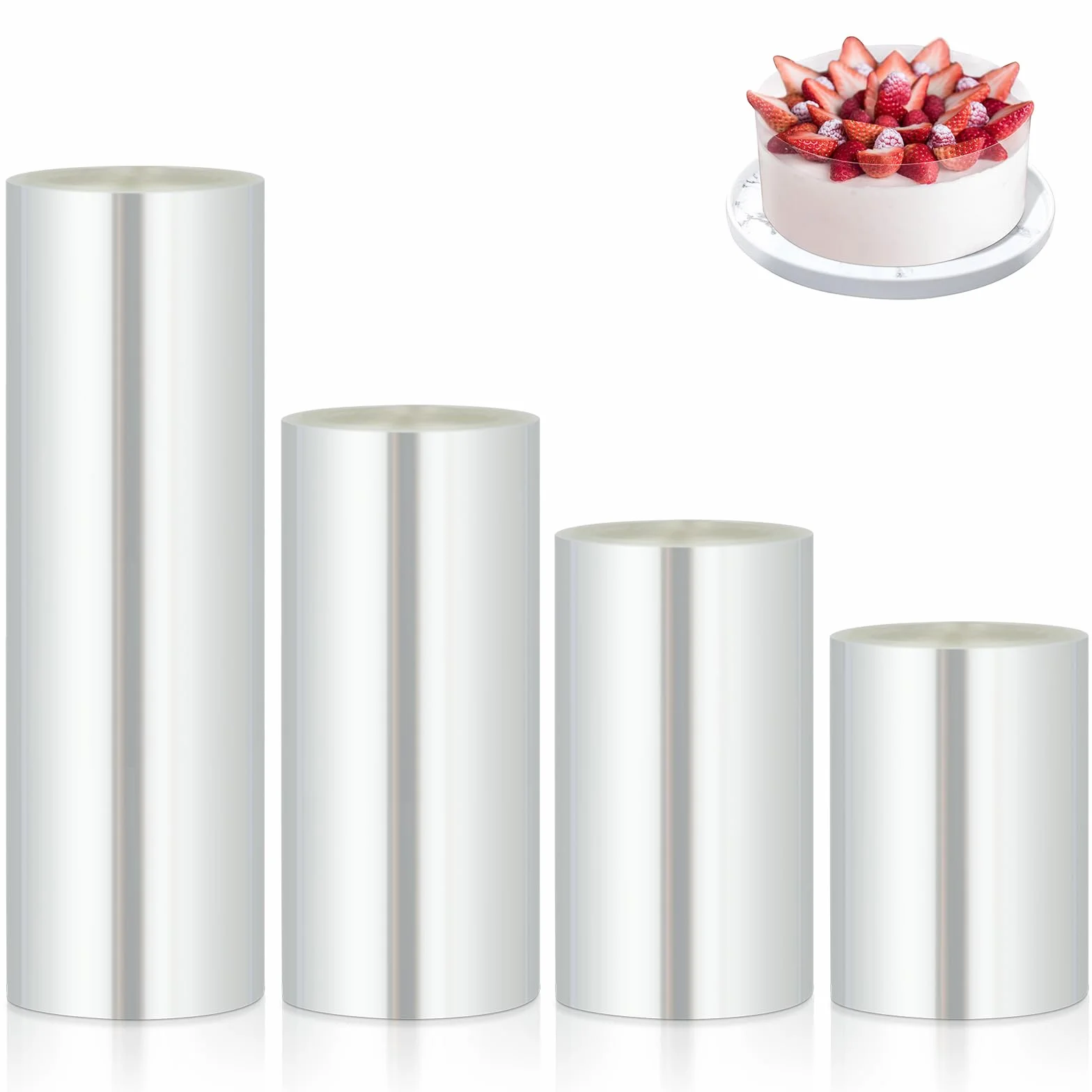 AiQInu Rollo de Acetato Transparente 4 Rollos,(15cm/10cm/8cm/6cm x 10m), laminas de Acetato Repostería Reutilizables para Tartas para decoración de Tartas,Chocolate,Mousse,Pasteles,Postres