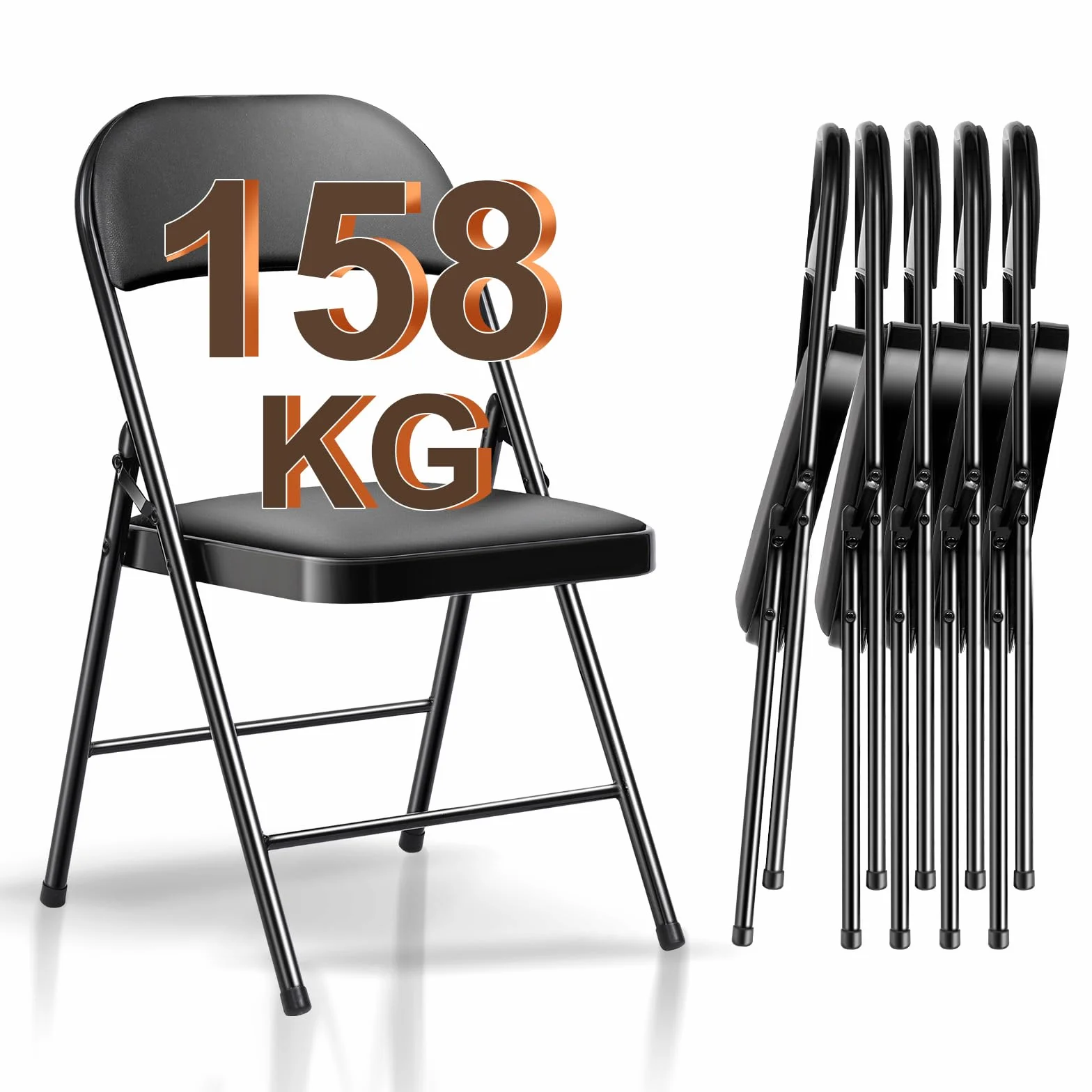 Set de 6 Sillas Plegables –Sillas de Comedor, Jardín, Camping, Plegables, para Balcón, Sala de Estar, Restaurante y Conferencias, Ergonómicas, hasta 158 kg, Negro